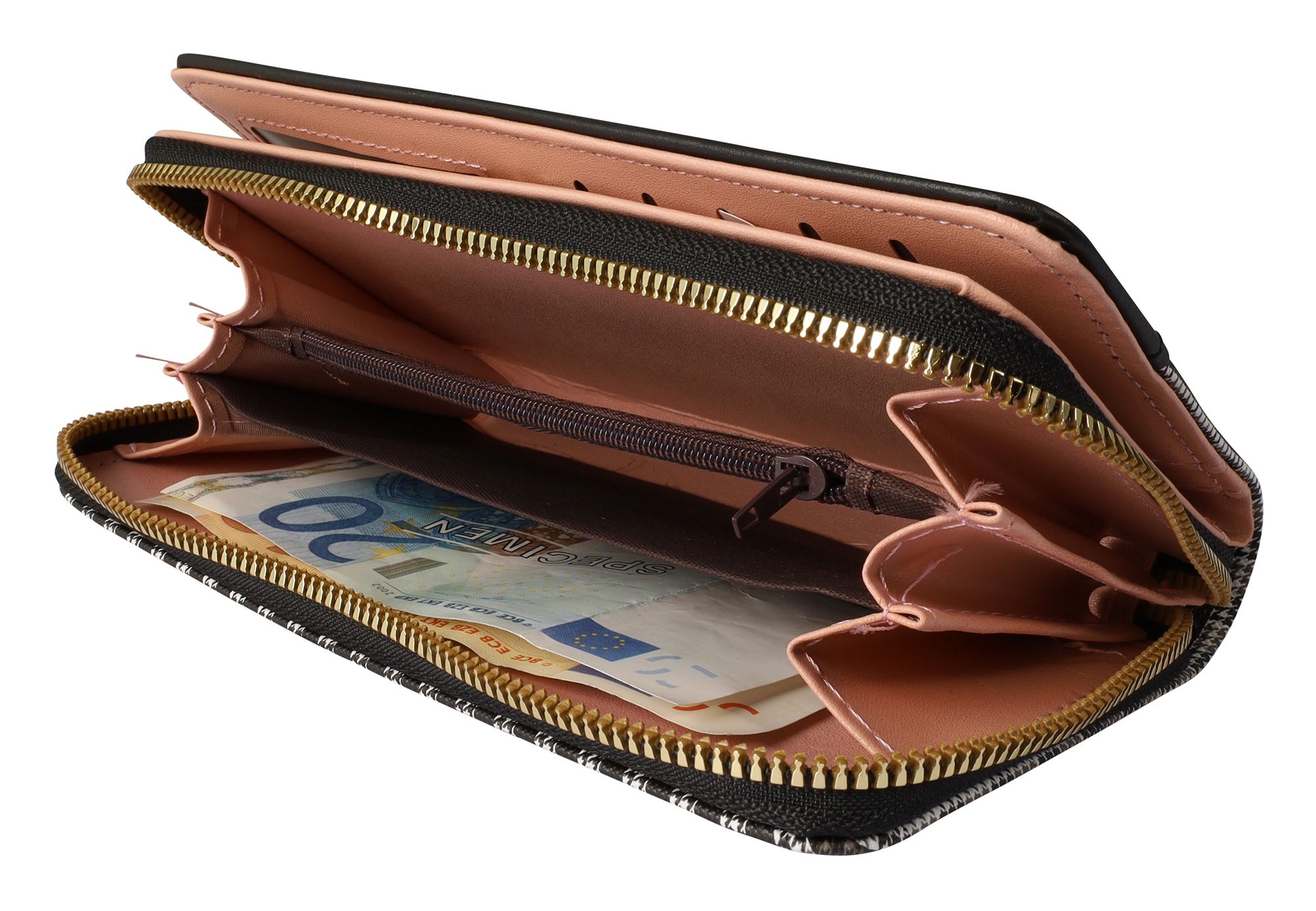 Damengeldbörse aus Lederimitat, kariertes Muster, schwarz