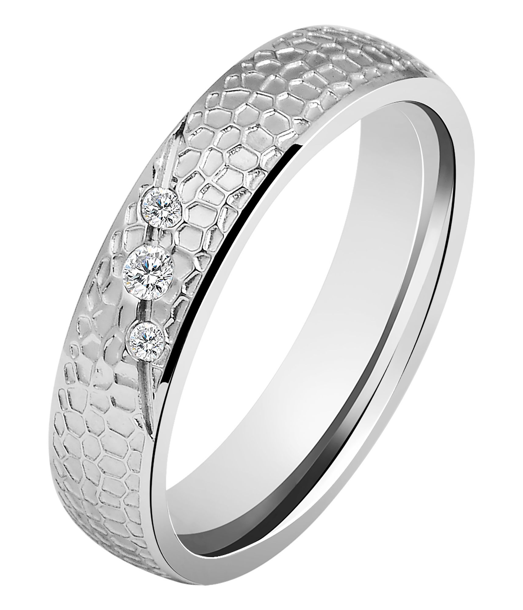 Akzent Damen-Partnerring, Edelstahl, Similibesatz, silberfarben, Gr. 58