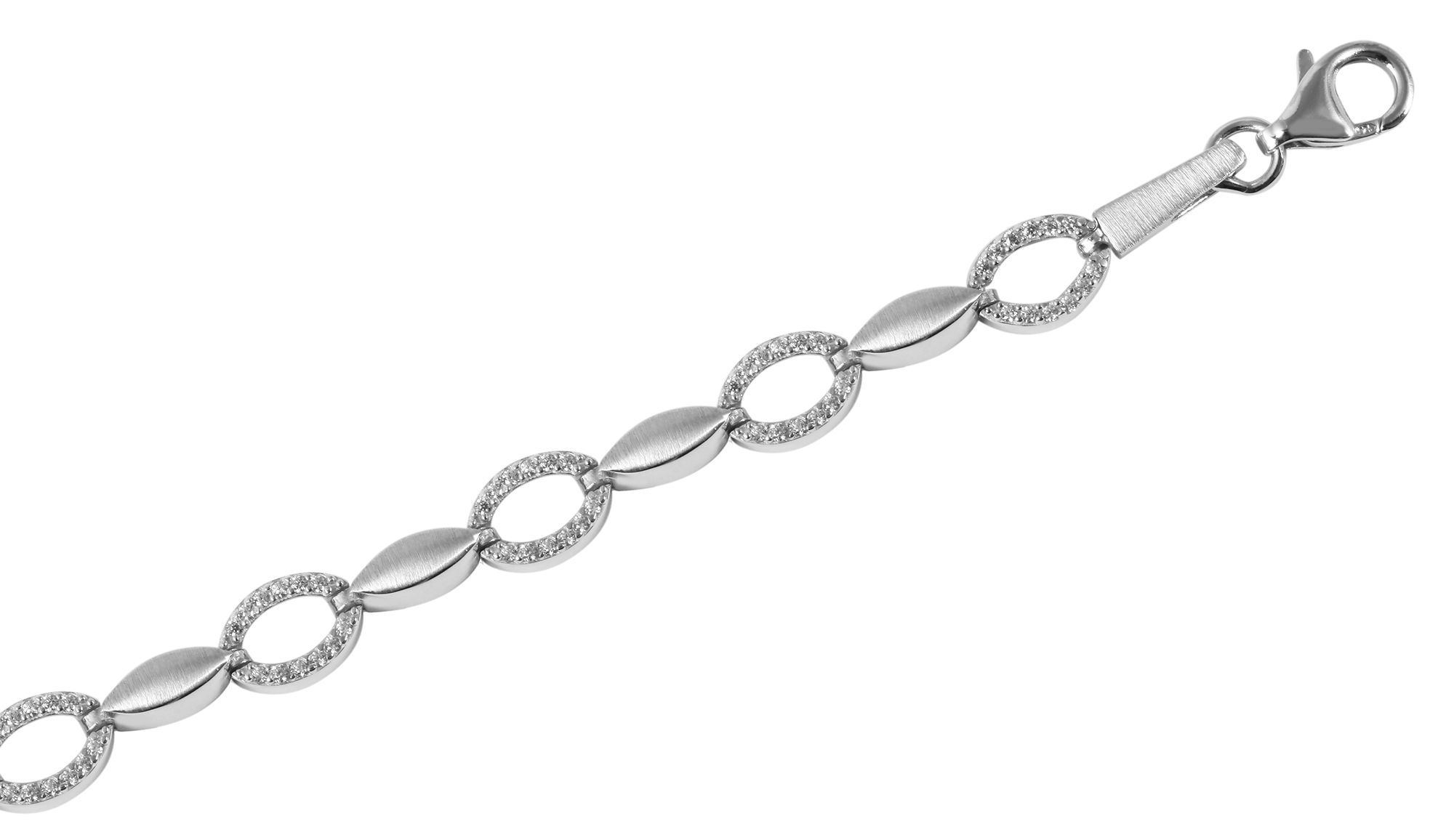 925/- Echt Silber Halskette "Rosy" mit Zirkoniabesatz, matt/poliert, 925/rhodiniert