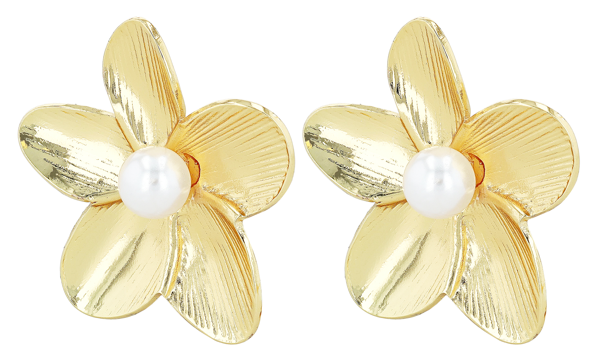 "Lurdes" Statement Schmuckset - Kette/ Anhänger/ Ohrstecker - Blüte Edelstahl, goldfarben