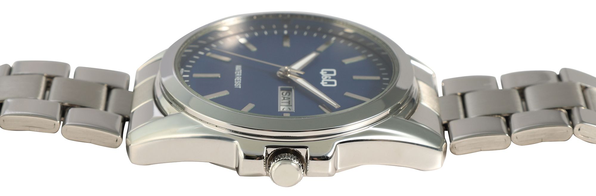 Q&Q Herrenuhr mit Edelstahlarmband, Ø 41 mm, silberfarben/blau