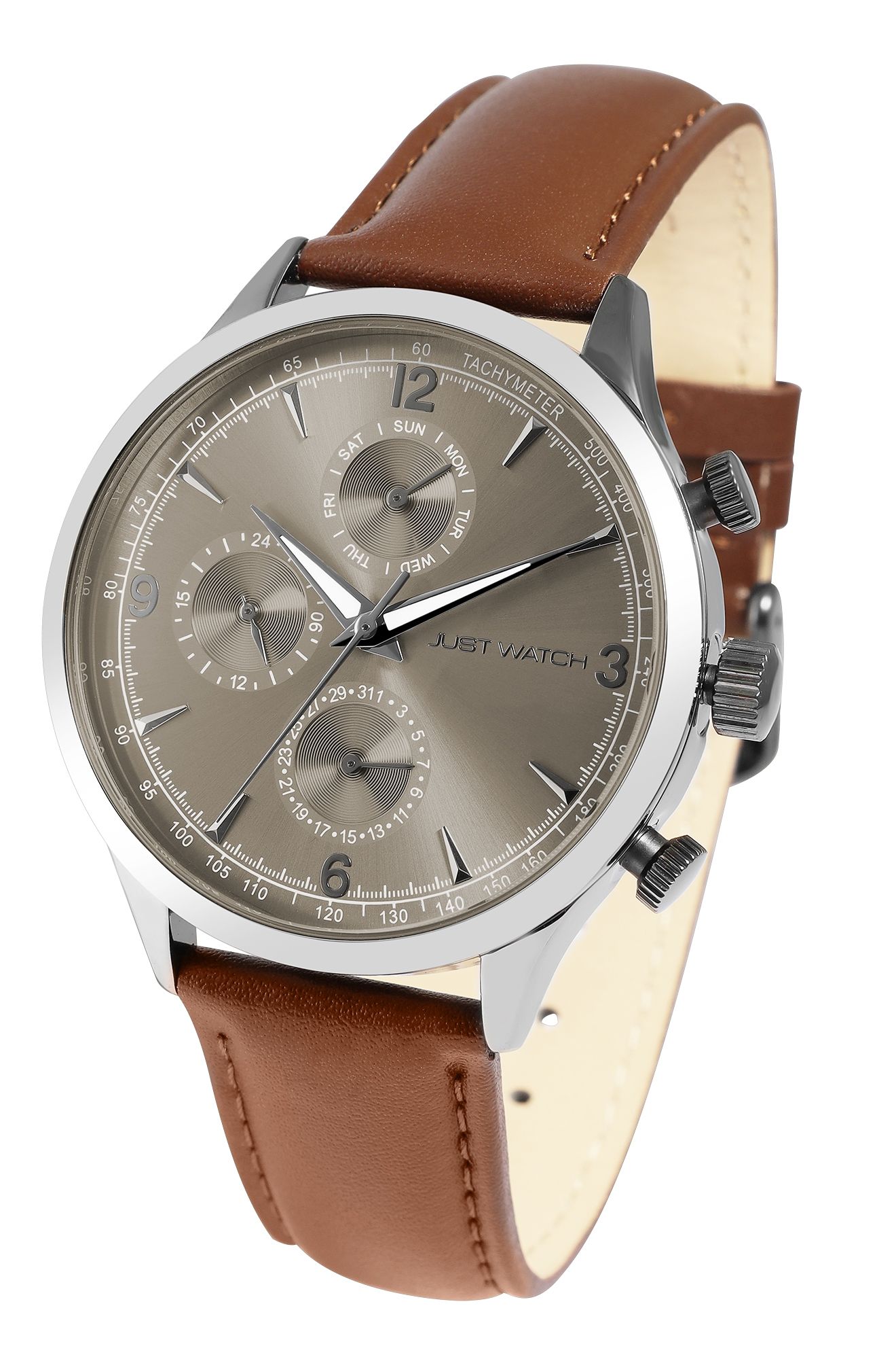 Just Watch Herrenchronograph mit Echtlederarmband, braun