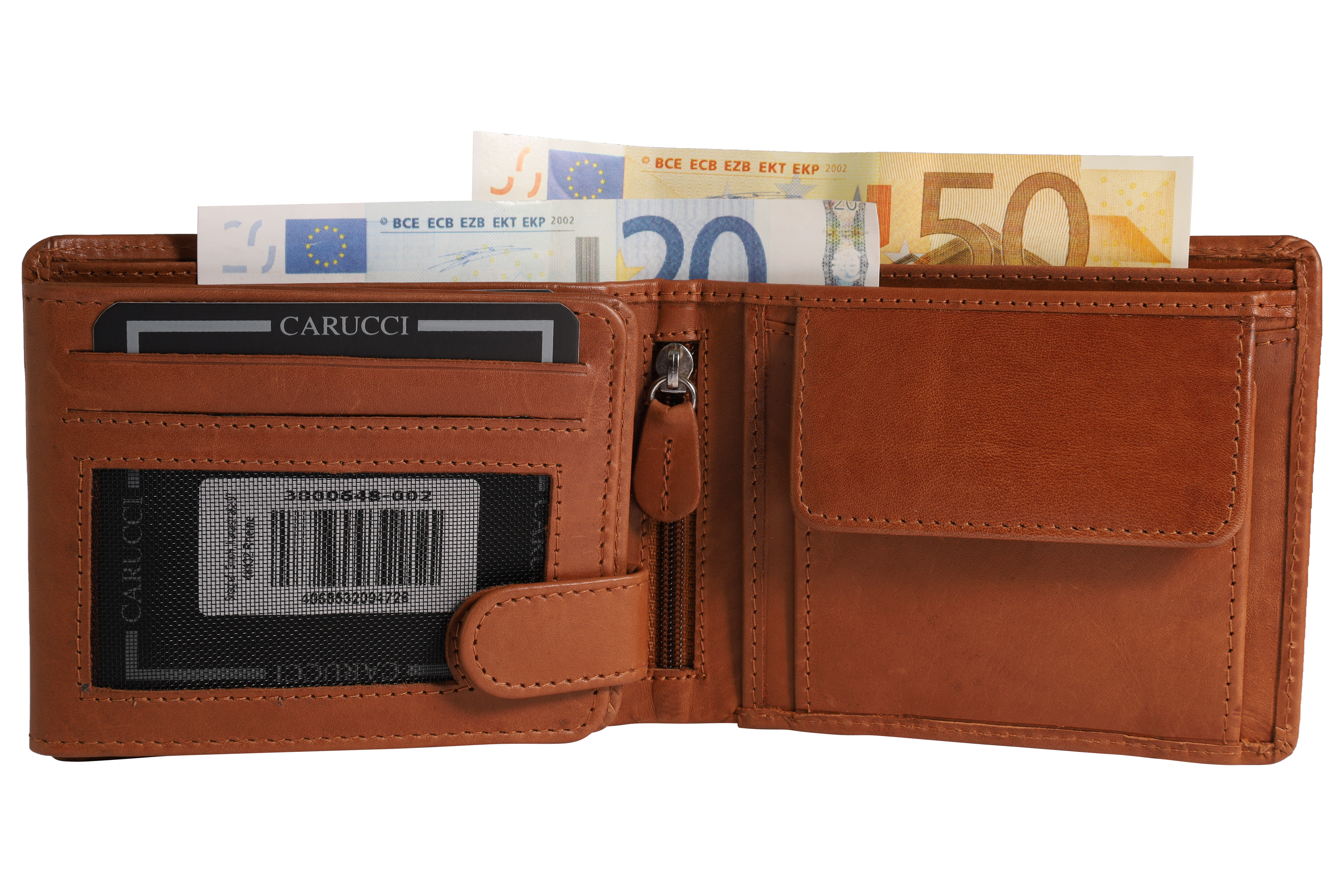 Carucci Echtleder (Cow Veg VT) Geldbörse mit Box, RFID, Querformat, braun (tan)