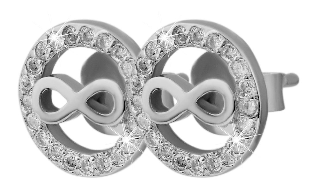 "Irina" 925/- Echt Silber Schmuckset (Anhänger und Ohrstecker) - Infinity-Symbol, rhodiniert