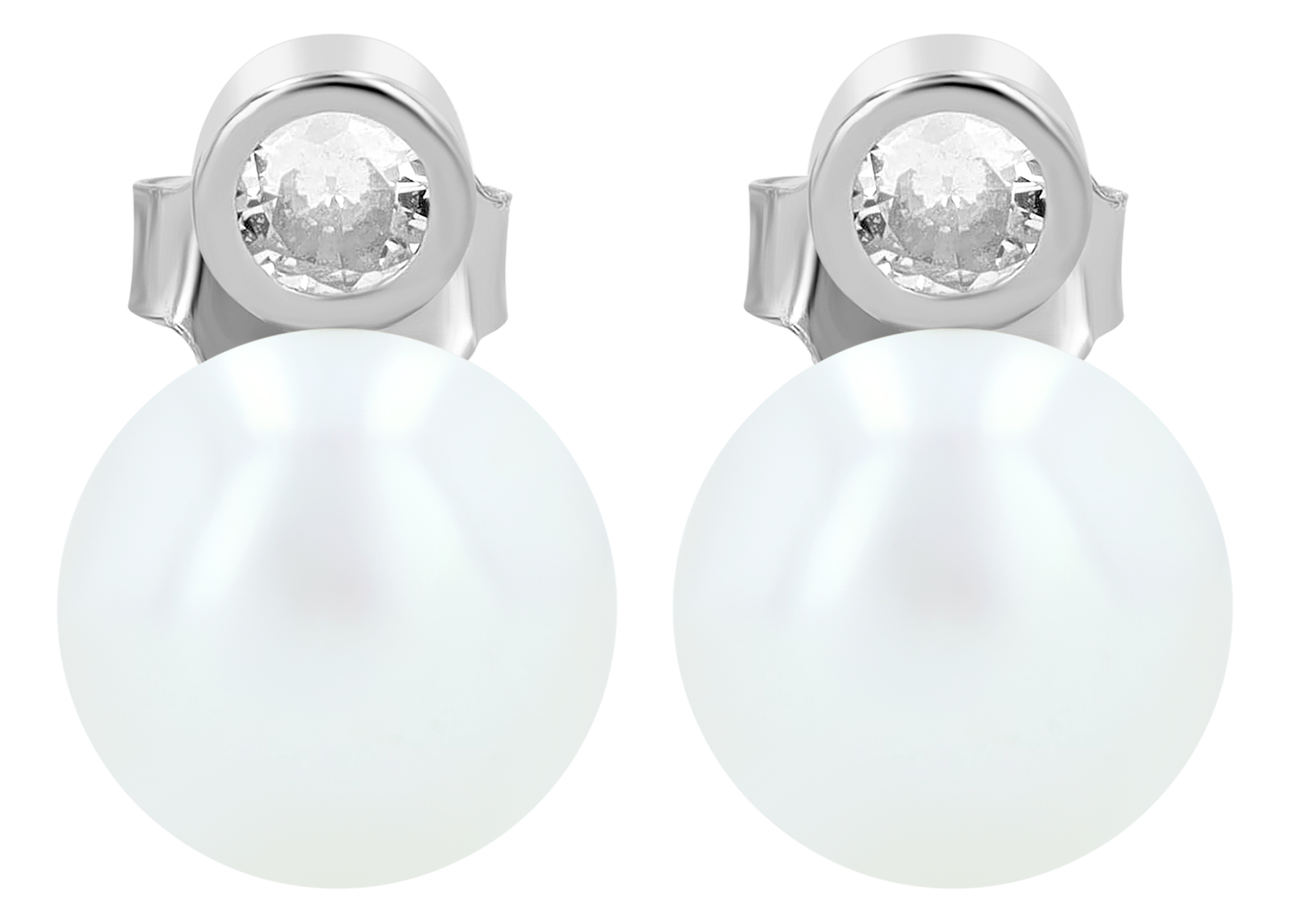 "Asrah" 925/- Echt Silber Ohrstecker - echte Süßwasserperle (8mm)/ Zirkonia, rhodiniert