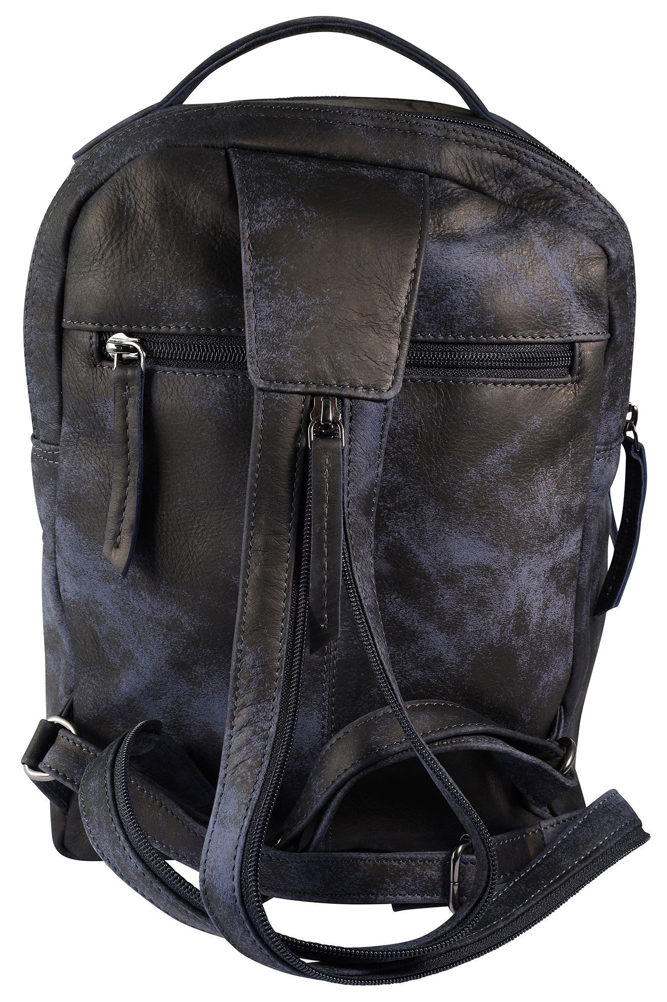 Leonardo Verrelli, Echtleder Rucksack/Sling Bag, Reißverschluss, verstellbare Riemen, blau/schwarz