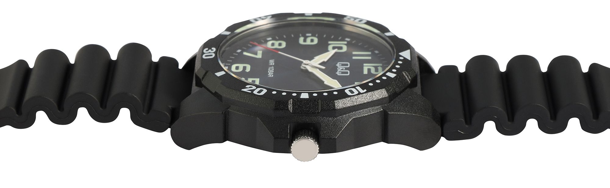 Q&Q Herrenuhr, Resinband, Ø 43 mm, schwarz/ dunkelblau