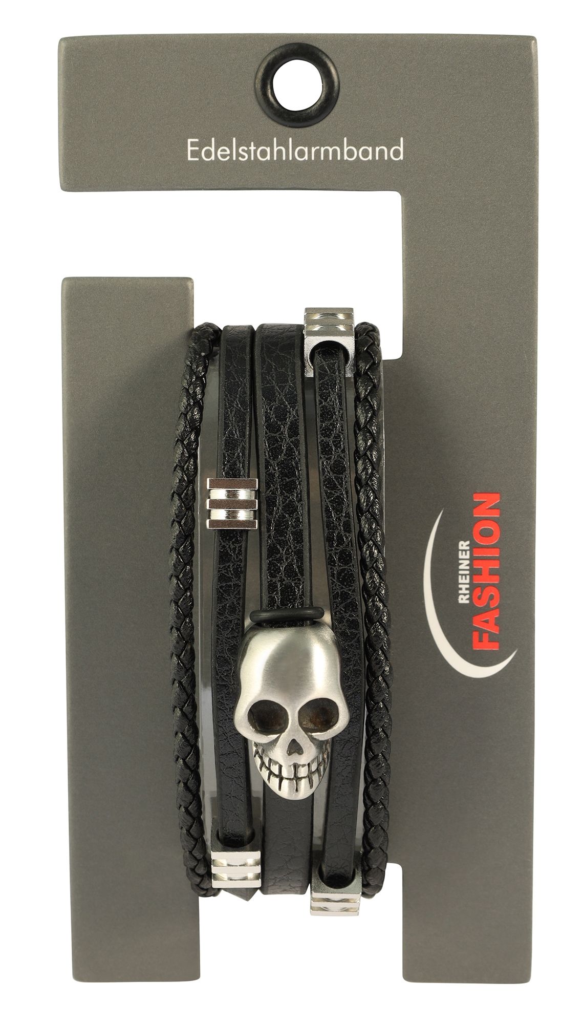 "Levi", Armband, Lederimitat, Totenkopf, 17 cm, 4 Stück