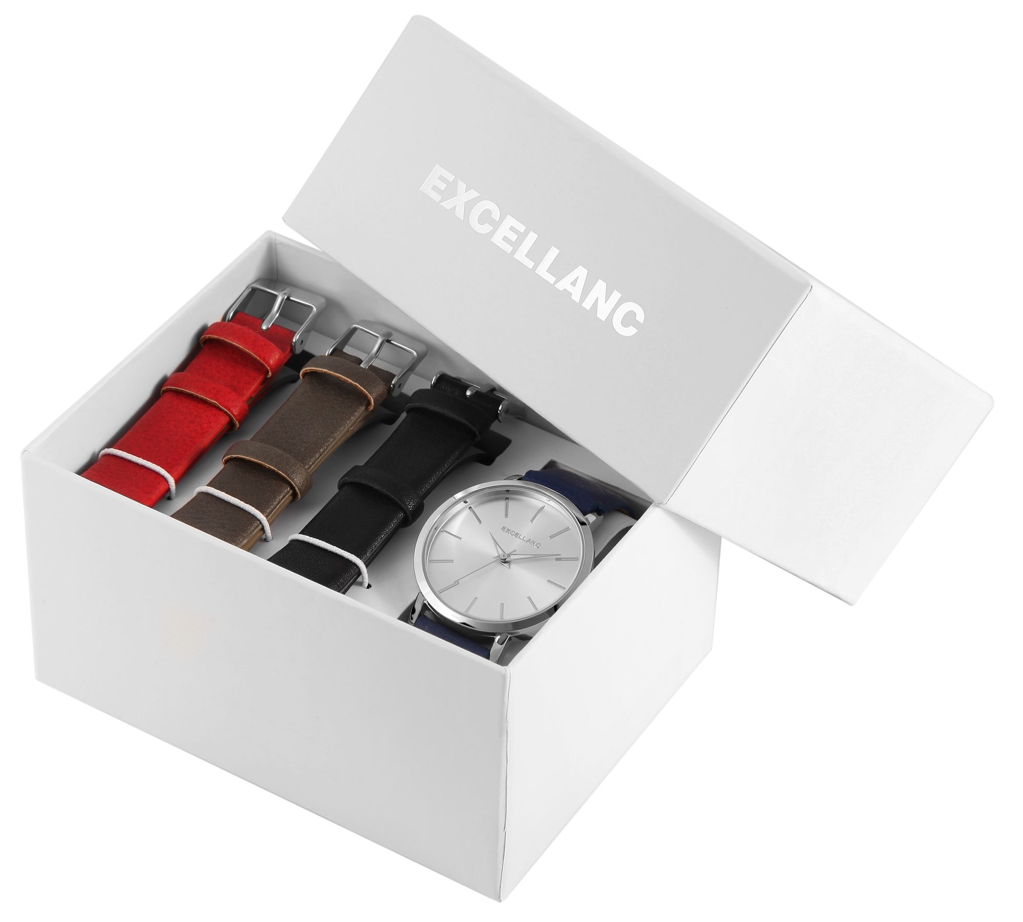 Excellanc Geschenkset mit Damenuhr und drei Wechselarmbändern