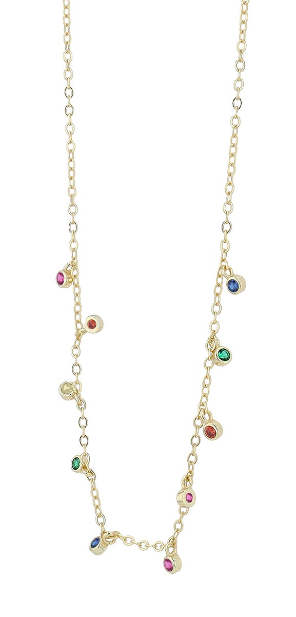 "Amaly" 925/- Echt Silber Kette mit Anhänger (bunte Zirkone), vergoldet