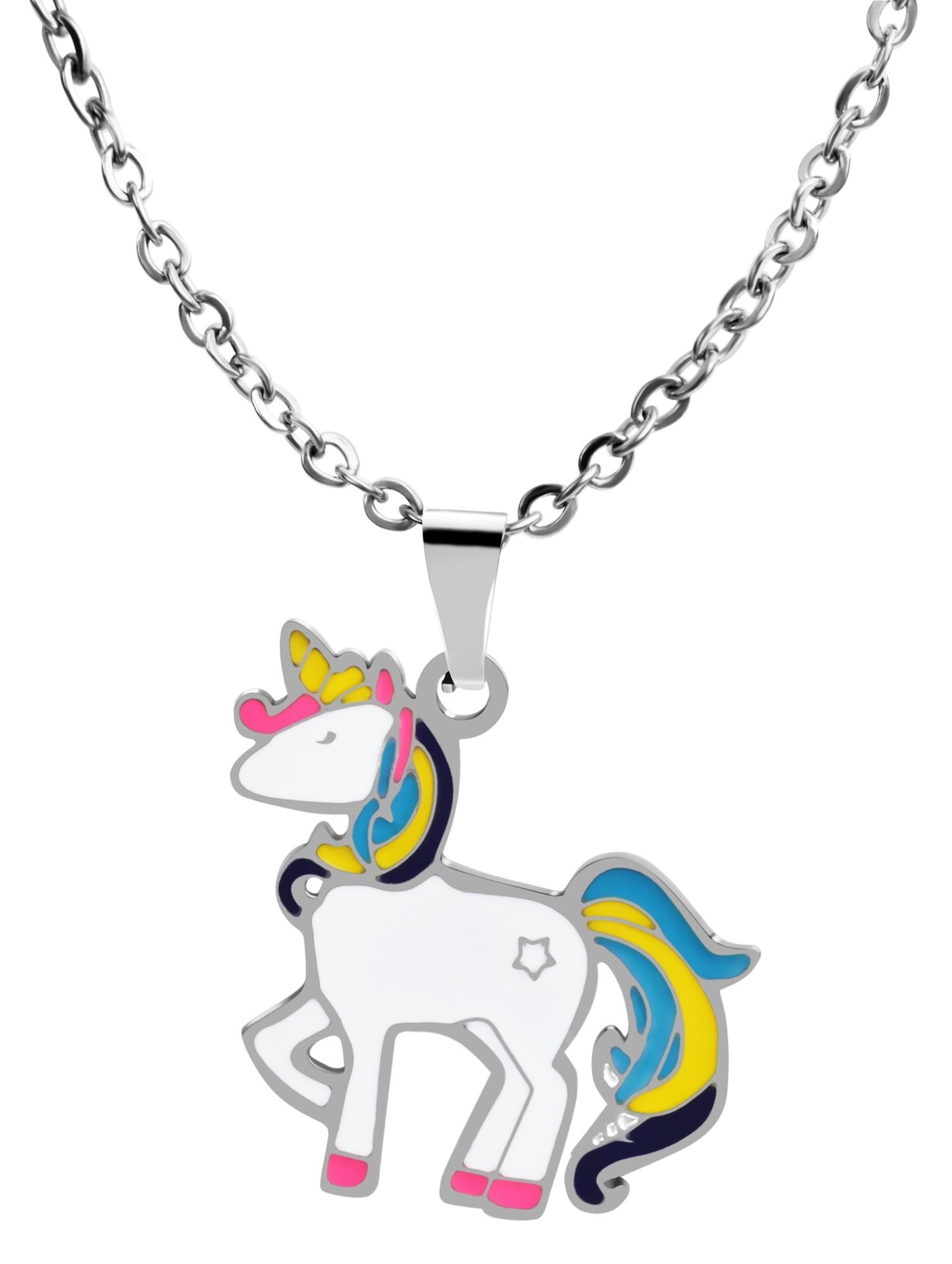 Akzent Schmuckset aus Edelstahl, Kette und Ohrstecker, Einhorn, mehrfarbig