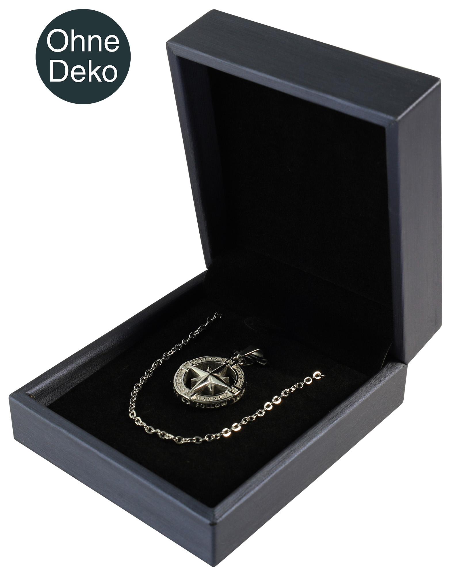 Edle Schmuck-Klappboxen (Ketten), Metallic-Blau & Samt schwarz – VE: 10 Stück