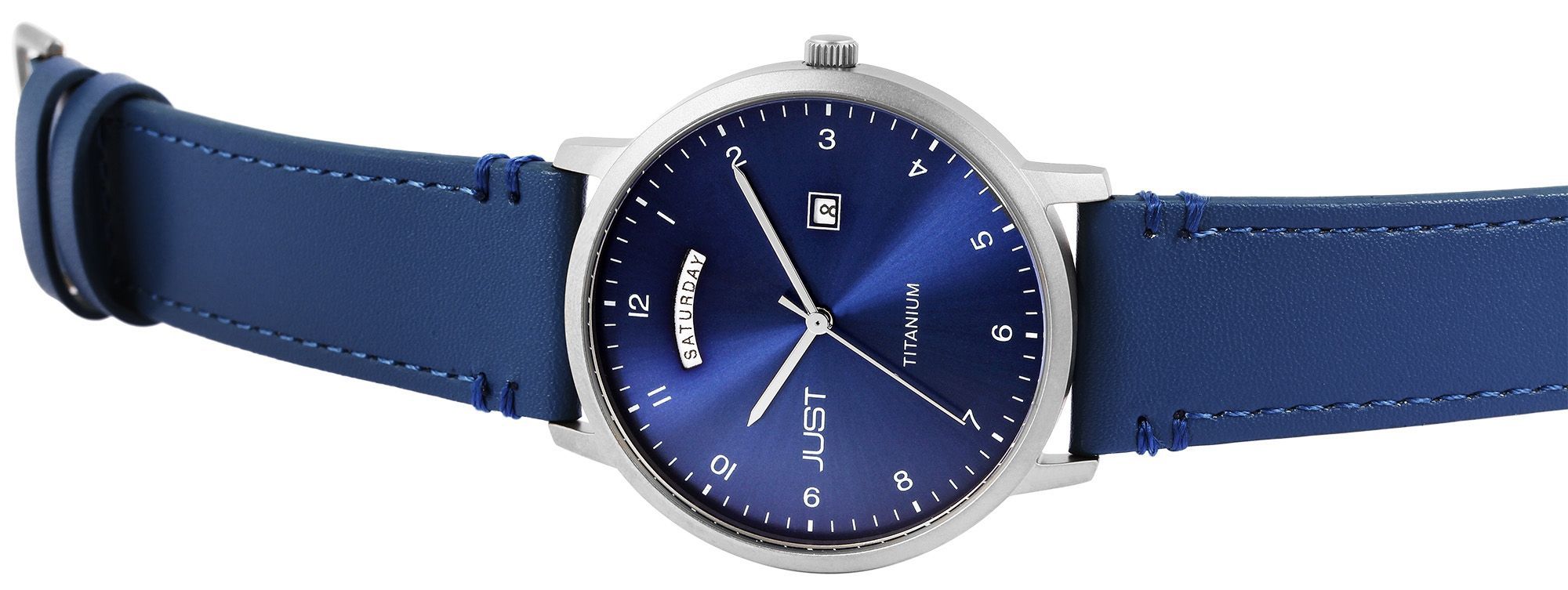 Just Titan Herrenuhr mit Echtlederarmband, 5 ATM, blau