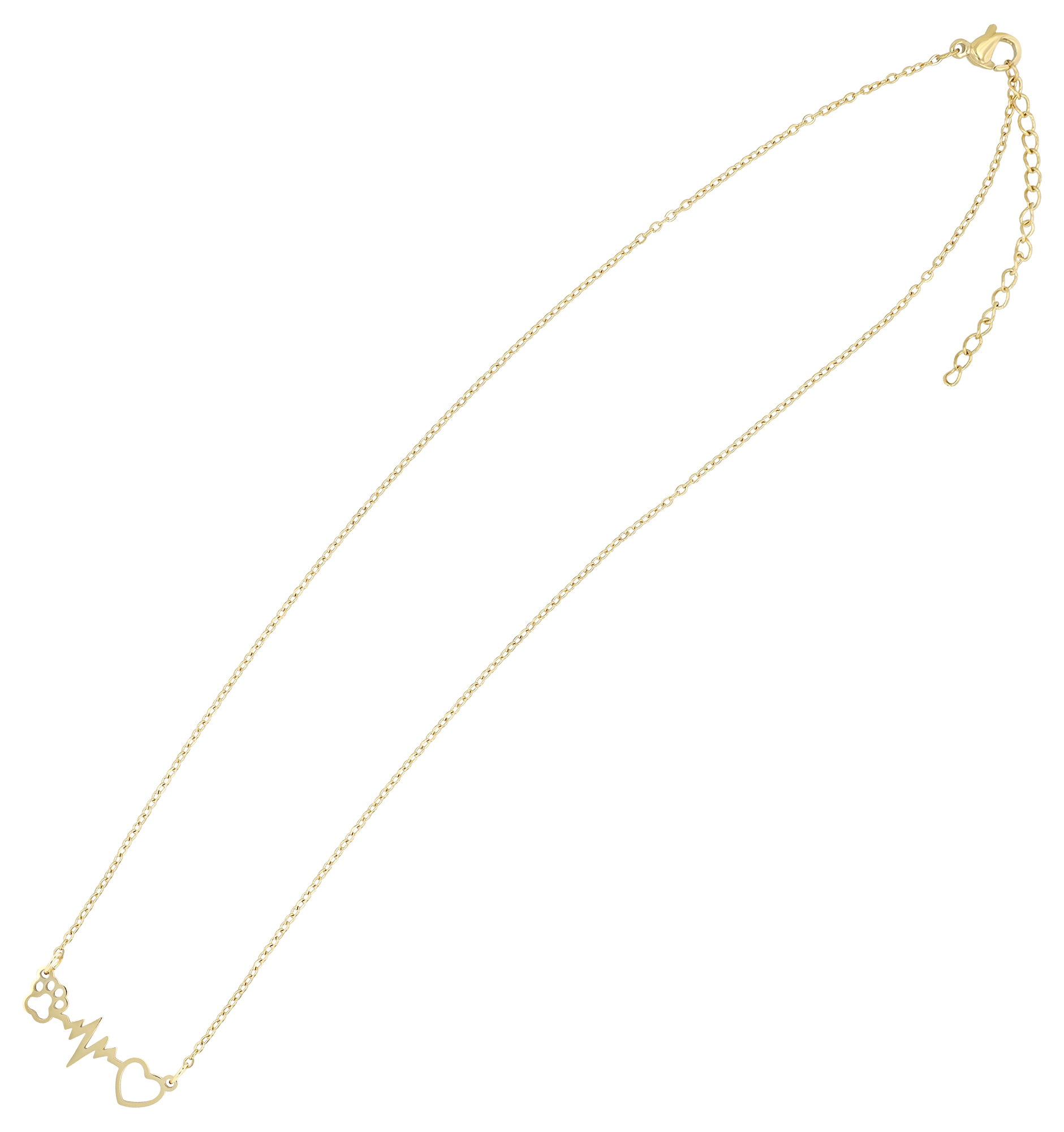 "Lieblingspfote" Edelstahl Kette mit Anhänger - Pfoten, Herz & Herzschlag, 43 + 5cm, goldfarben