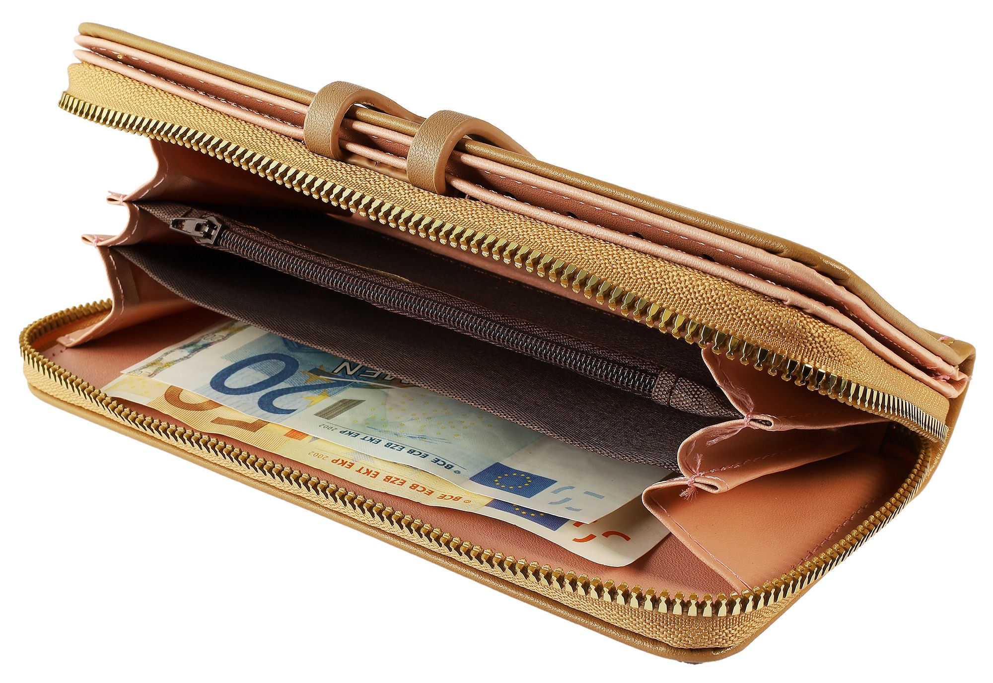 Damengeldbörse aus Lederimitat, Überschlag mit Ankerelement, beige
