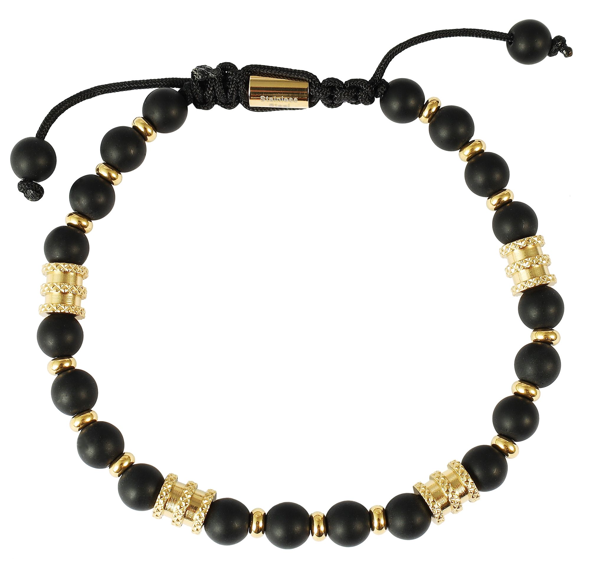 "Sten", Kugelarmband, Edelstahl & Onyx, Schiebeknoten, schwarz, 19 cm