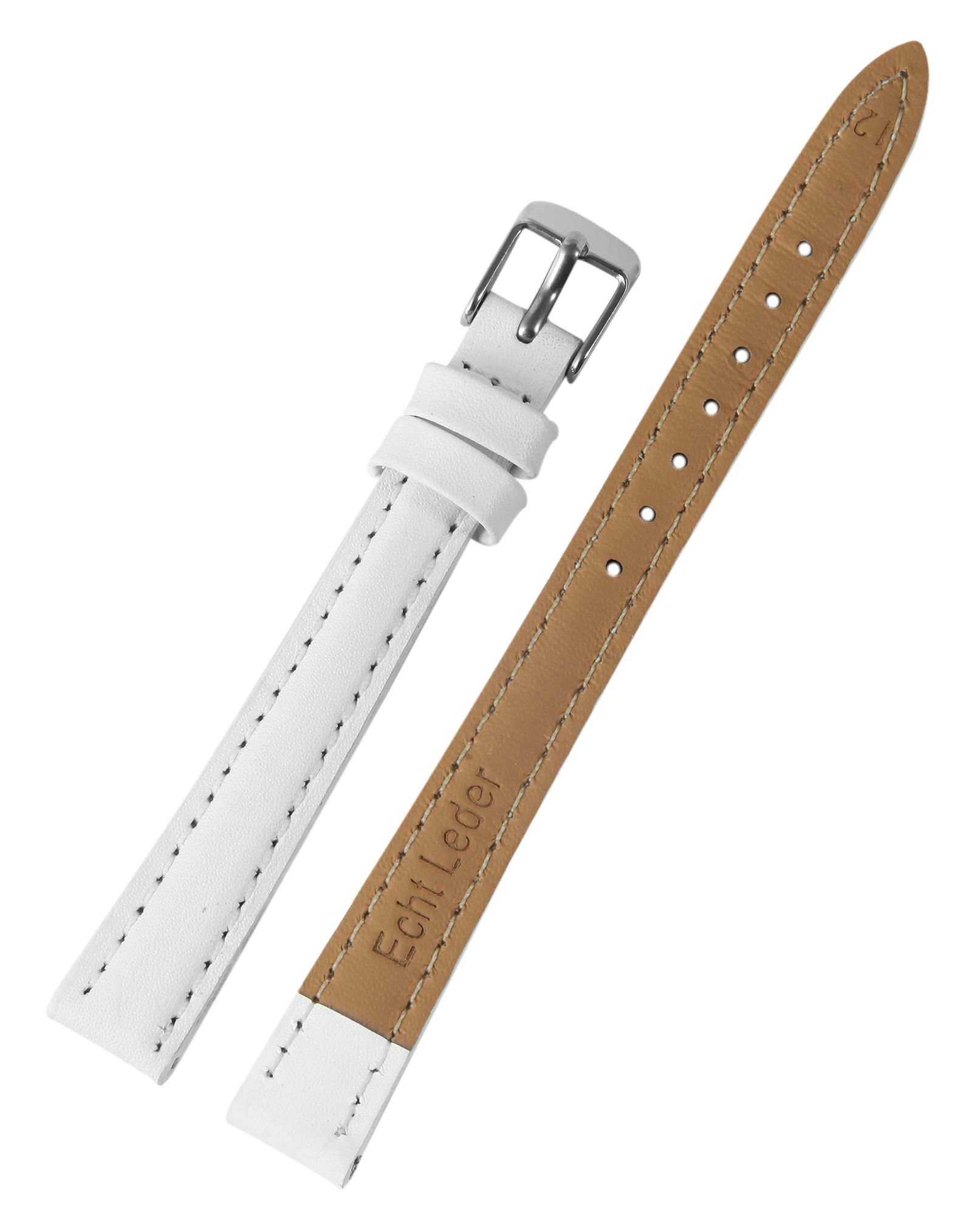 Echtleder-Uhrenarmband mit Naht, gepolstert, weiß, 10 mm
