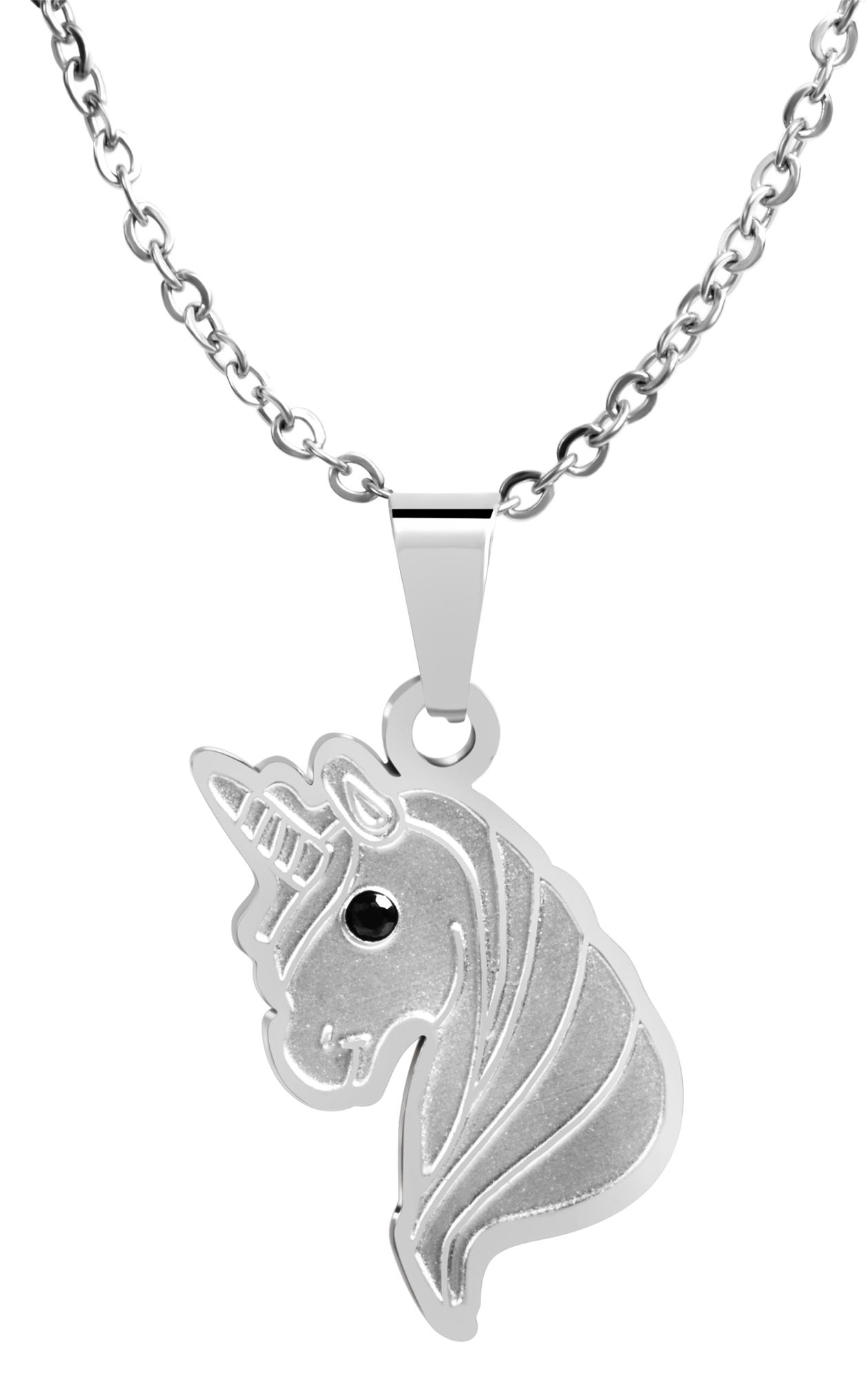 "Daffy" Edelstahl Schmuckset - Kette und Ohrstecker, Einhorn, silberfarben