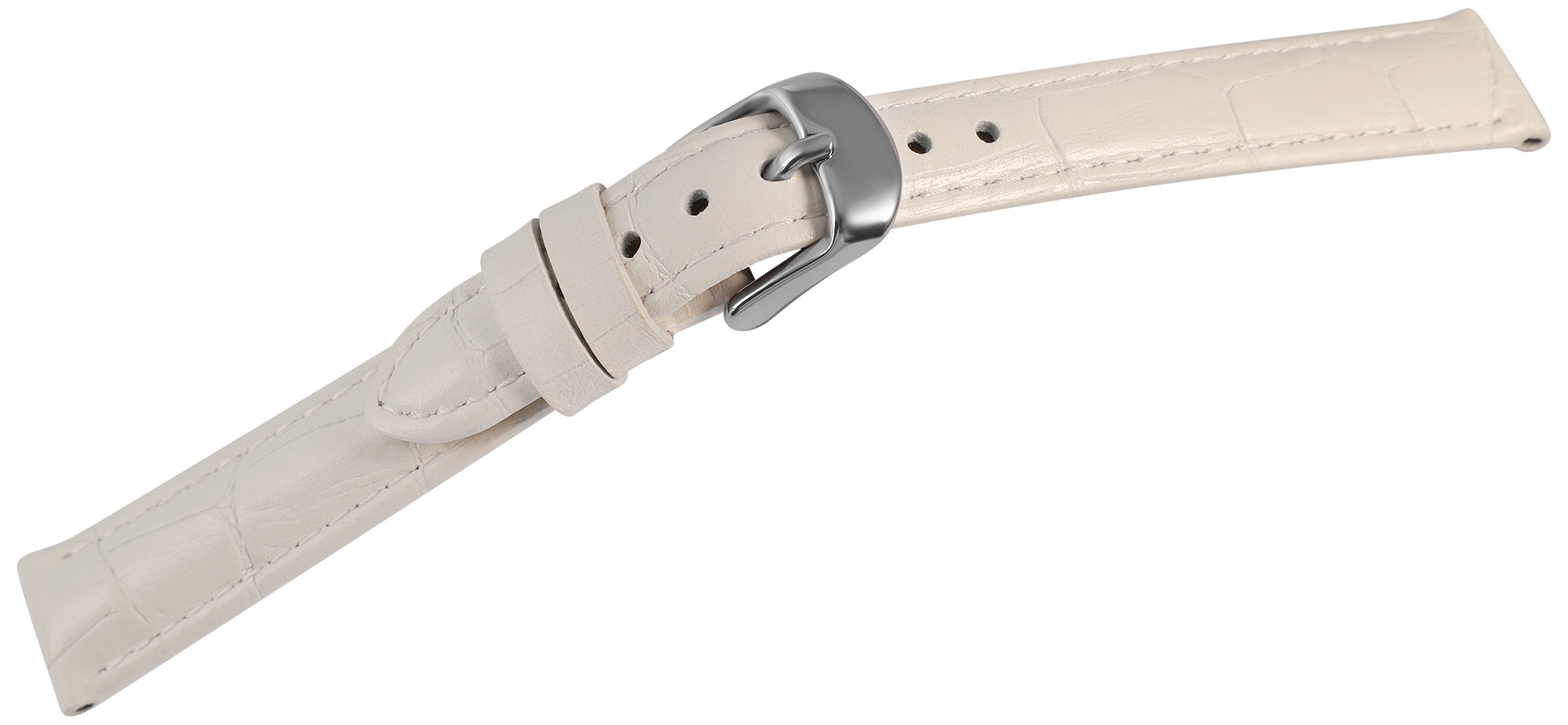 Uhrenarmband aus Echt Leder, Kroko-Optik, weiß, 14 mm