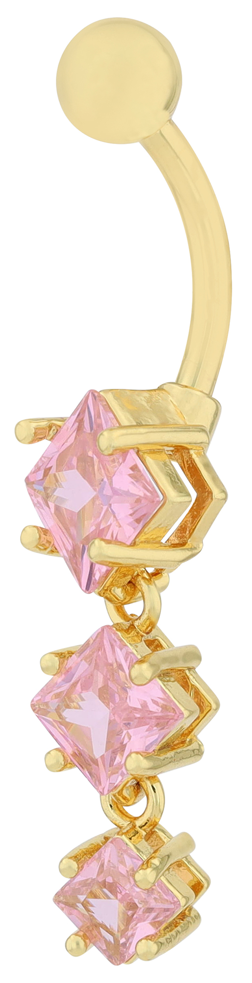 "Elly" Edelstahl-Bronze Bauchnabelpiercing, Stablänge 12 mm/ Stabstärke 2 mm, rosa Zirkonia, goldfarben