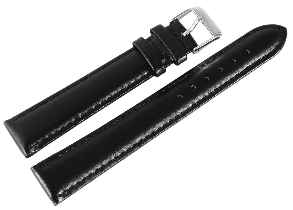 Echtleder Uhrenarmband, Edelstahl Dornschließe, schwarz, Anstoßbreite 20 mm