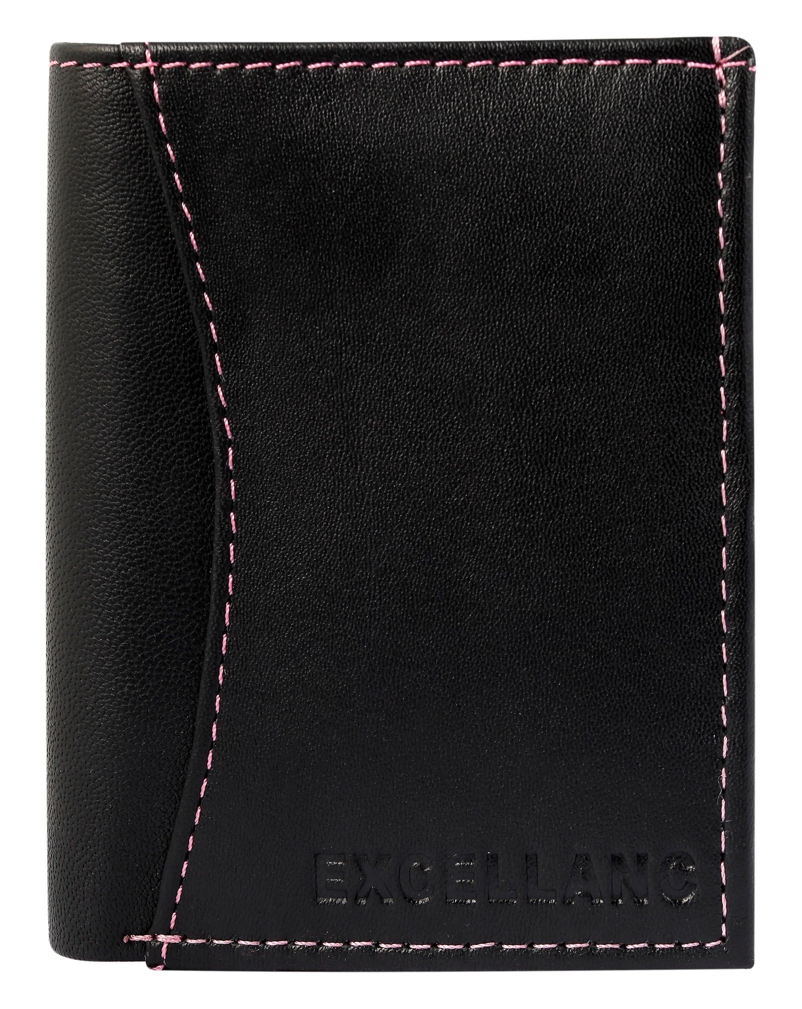 Excellanc Mini-Geldbörse aus Echtleder, Hochformat, schwarz/rosa