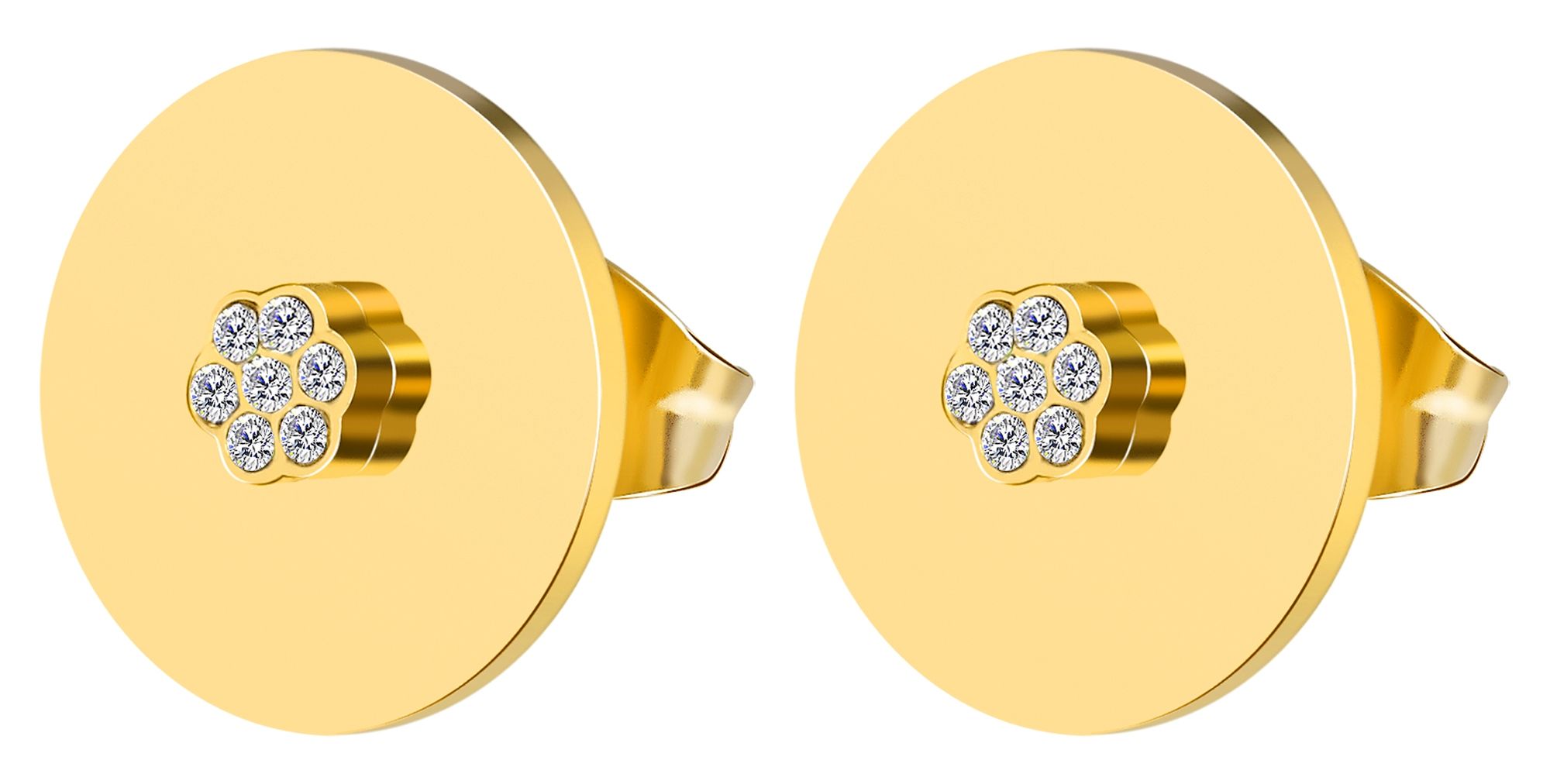 Akzent Ohrstecker, Edelstahl, blütenförmiger Similibesatz, rund, goldfarben
