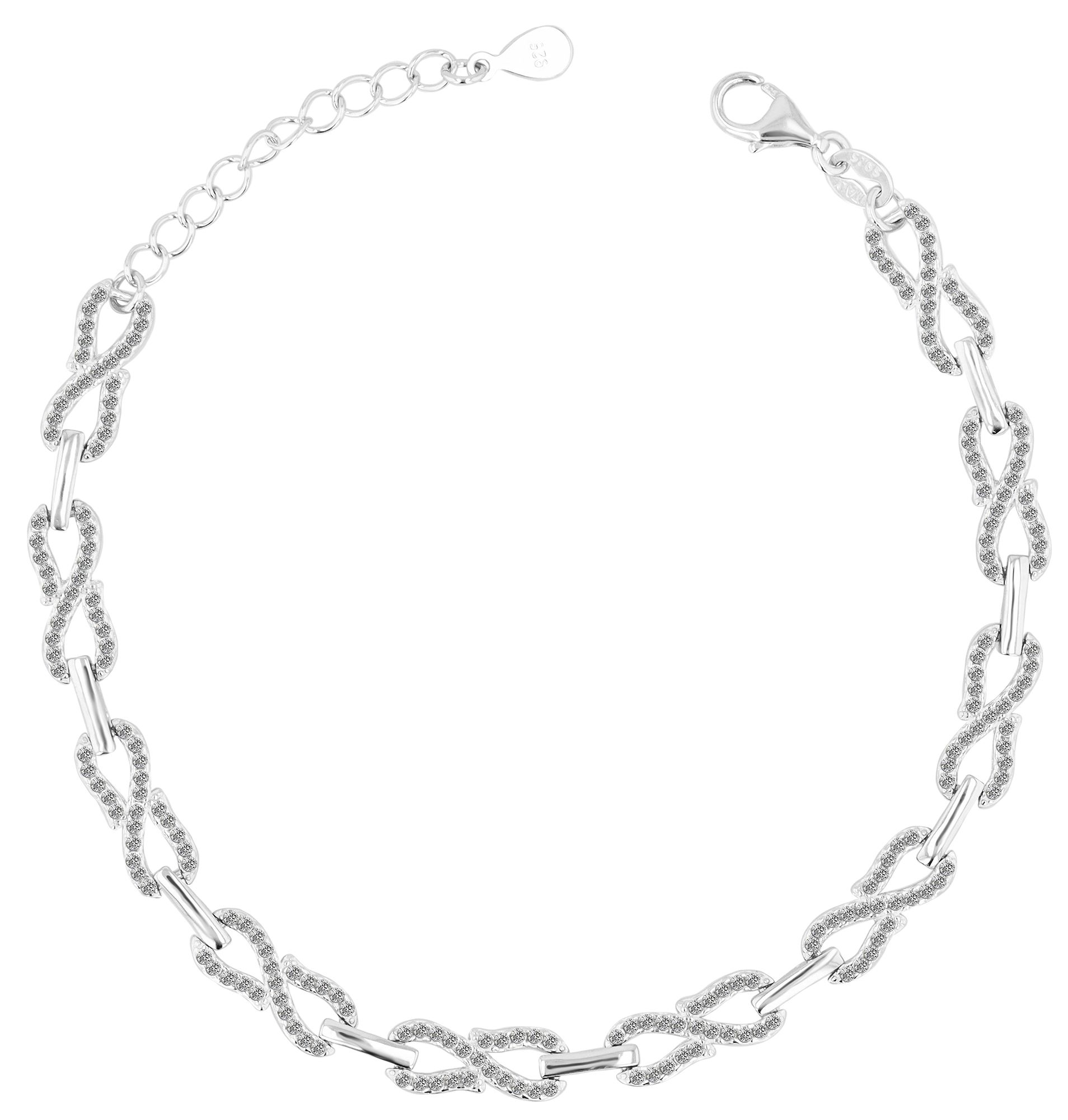 925/- Echt Silber Infinity-Armband "Milana", 18 + 3 cm, rhodiniert