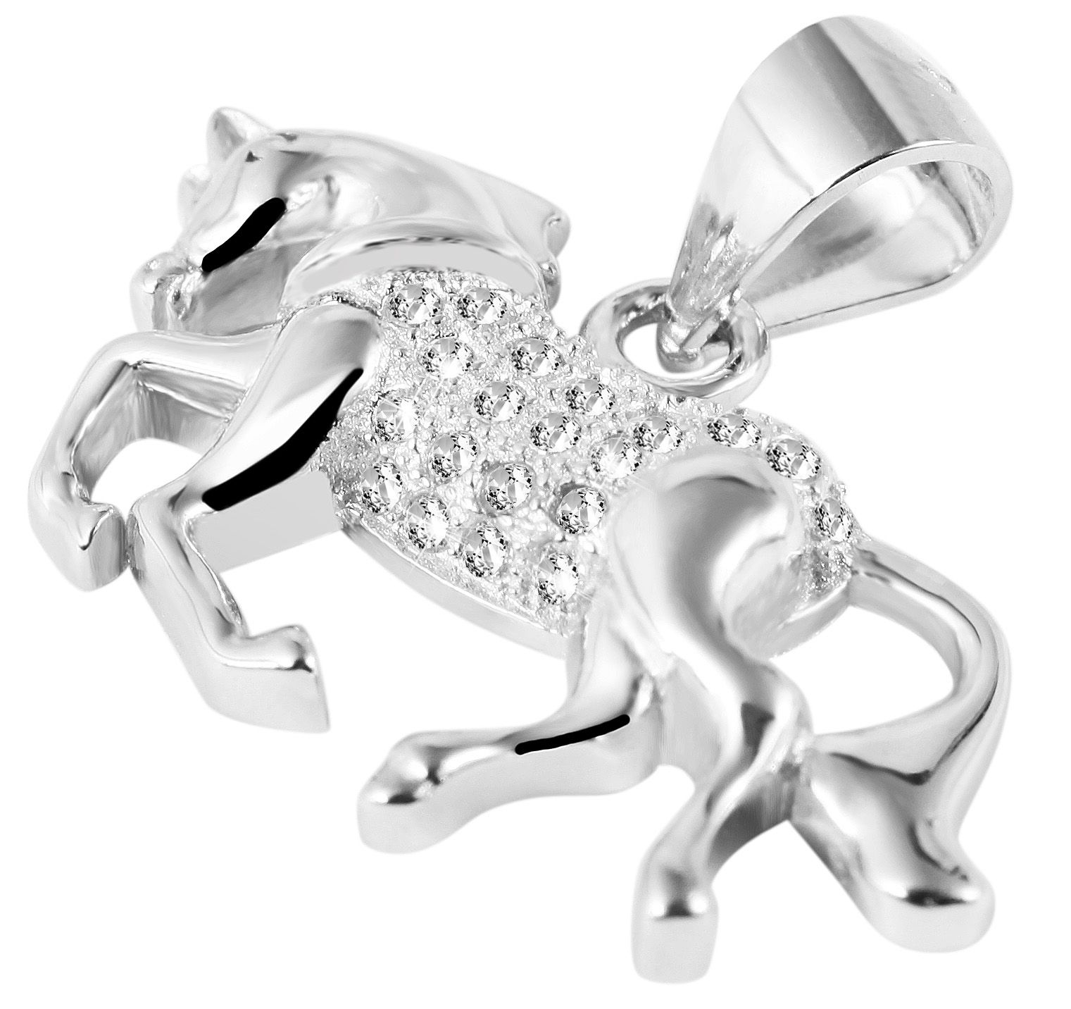 925/- Echt Silber Anhänger ohne Kette "Barbika", Pferd mit Zirkoniabesatz, 925/rhodiniert
