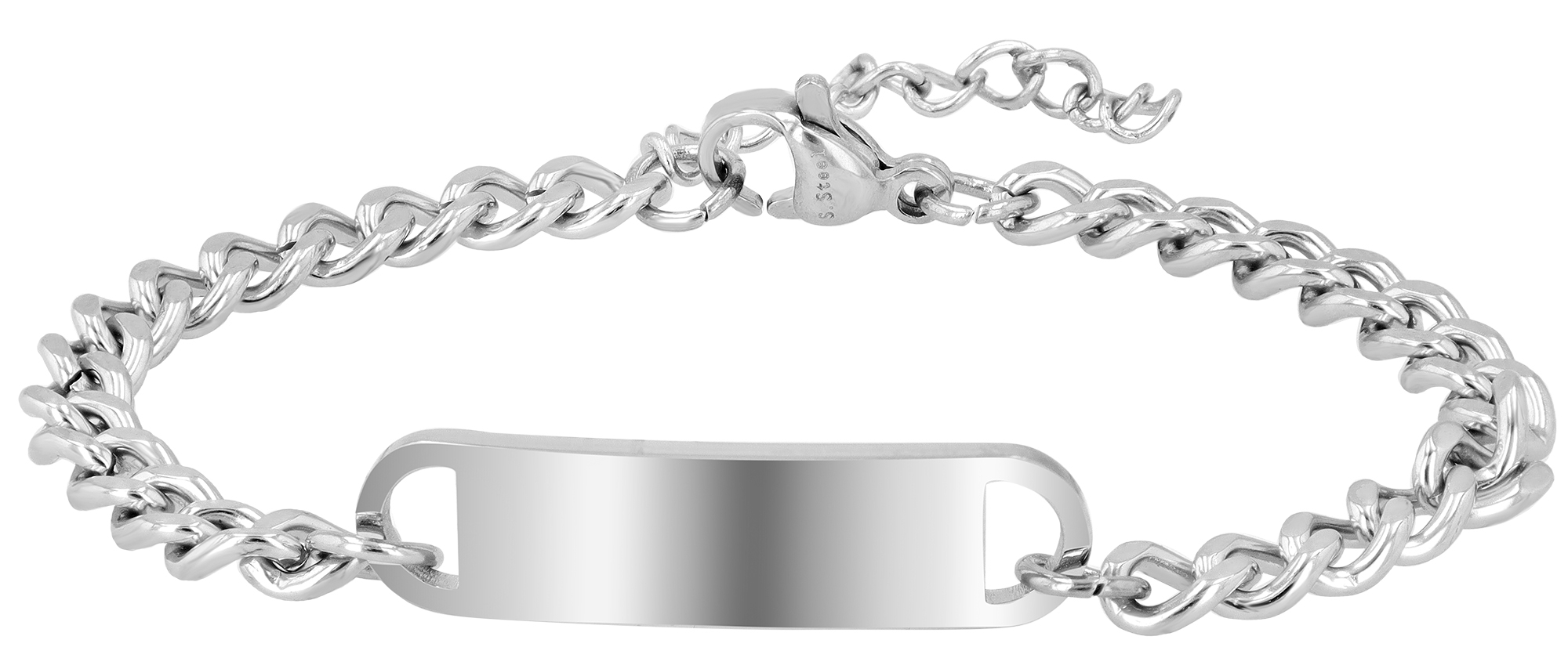 "Benny" Panzerarmband aus Edelstahl, Gravurplatte, silberfarben, 17 + 3 cm