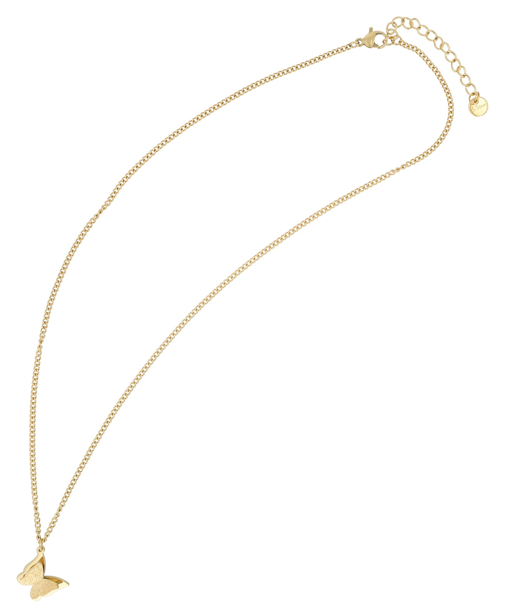 "Nilo"Edelstahl Kette mit Anhänger- Schmetterling, 43 cm + 5 cm, goldfarben