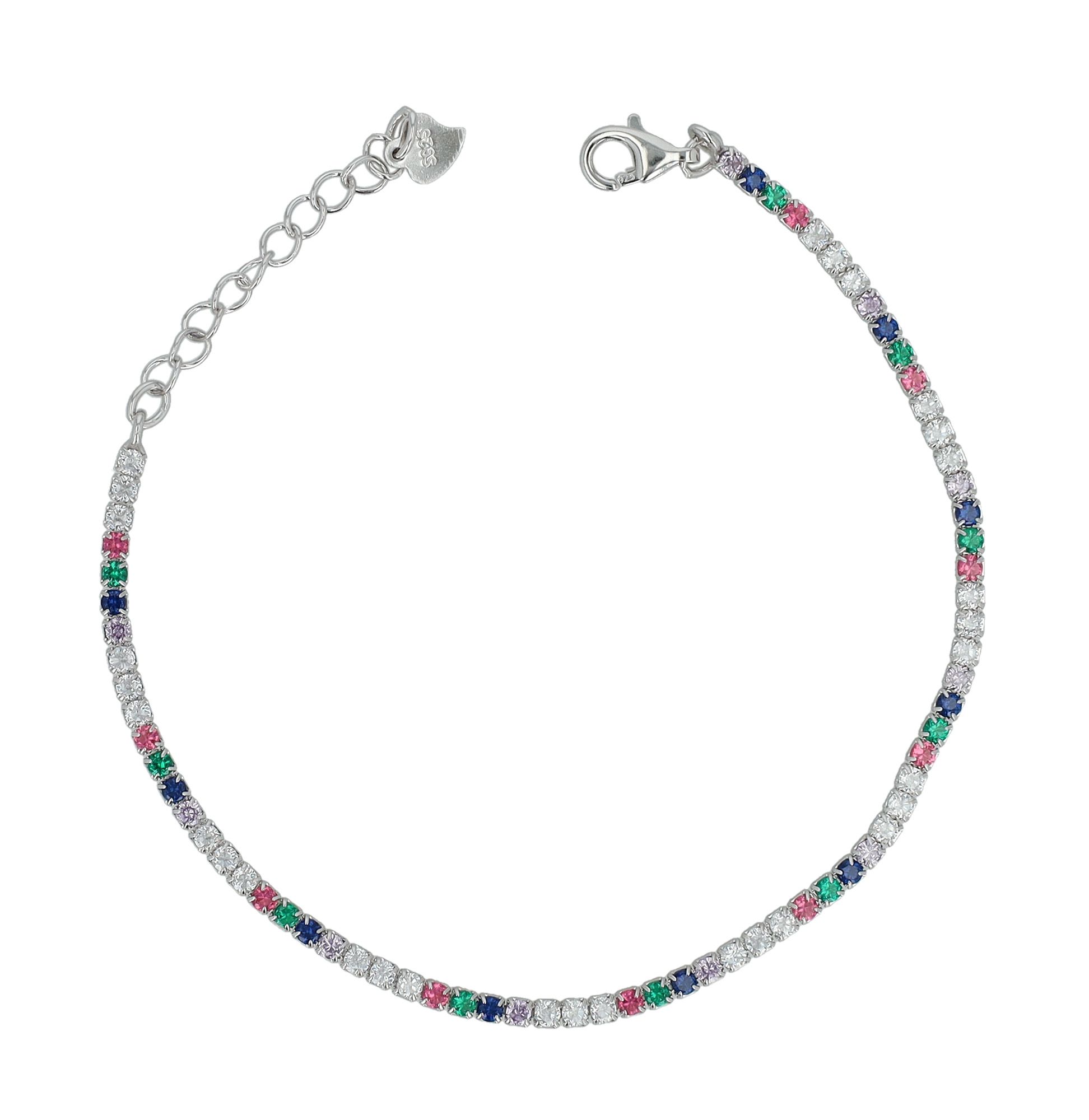 "Twyla" 925/- Echt Silber Tennisarmband mit buntem Besatz, rhodiniert, 17 + 3 cm