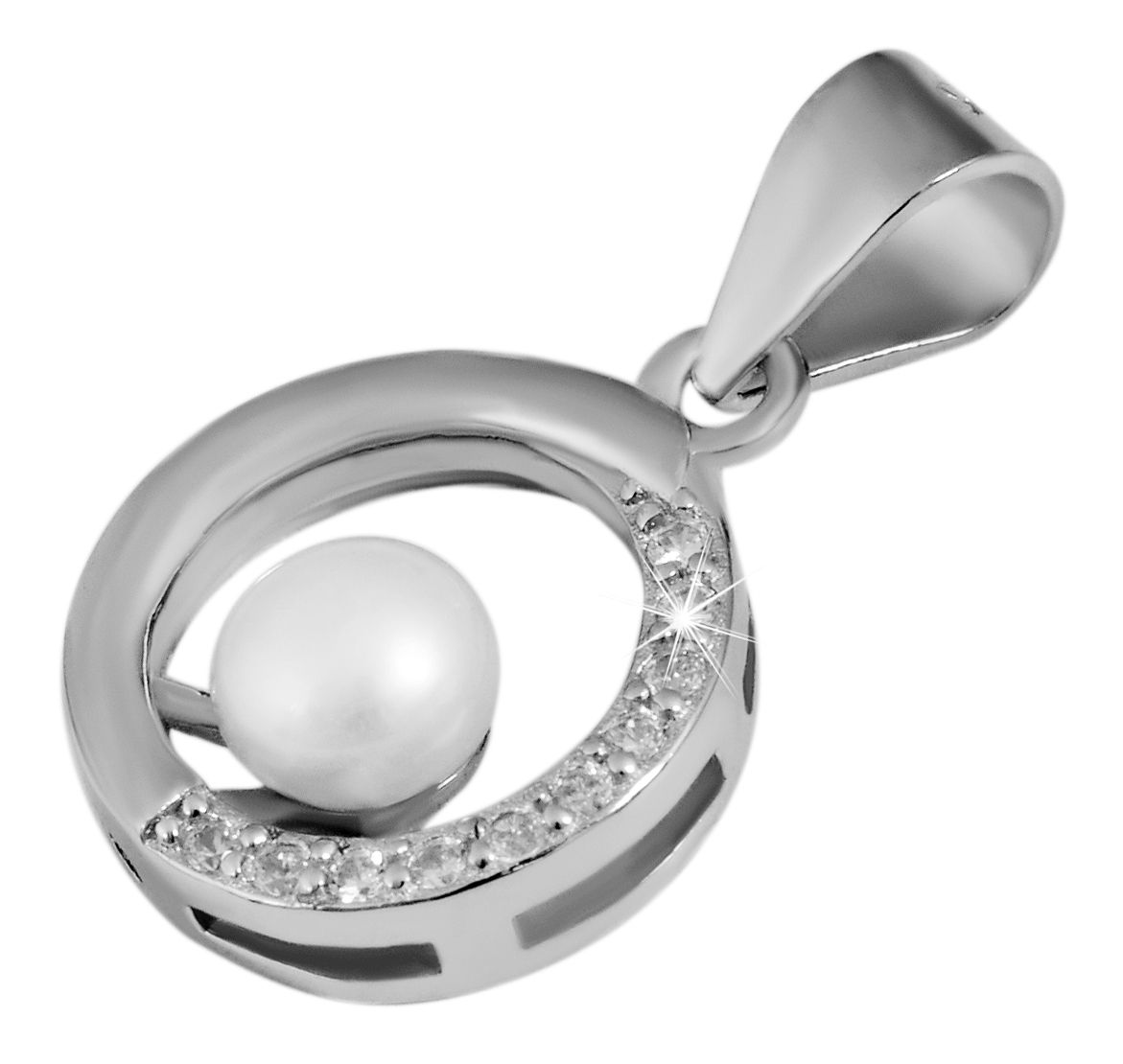 925/- Echt Silber Perlen Schmuckset Anhänger "Ediesa", Ohrstecker rund mit Zirkonia
