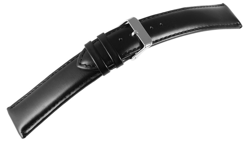 Echtleder Uhrenarmband, Edelstahl Dornschließe, schwarz, Antoßbreite 22 mm
