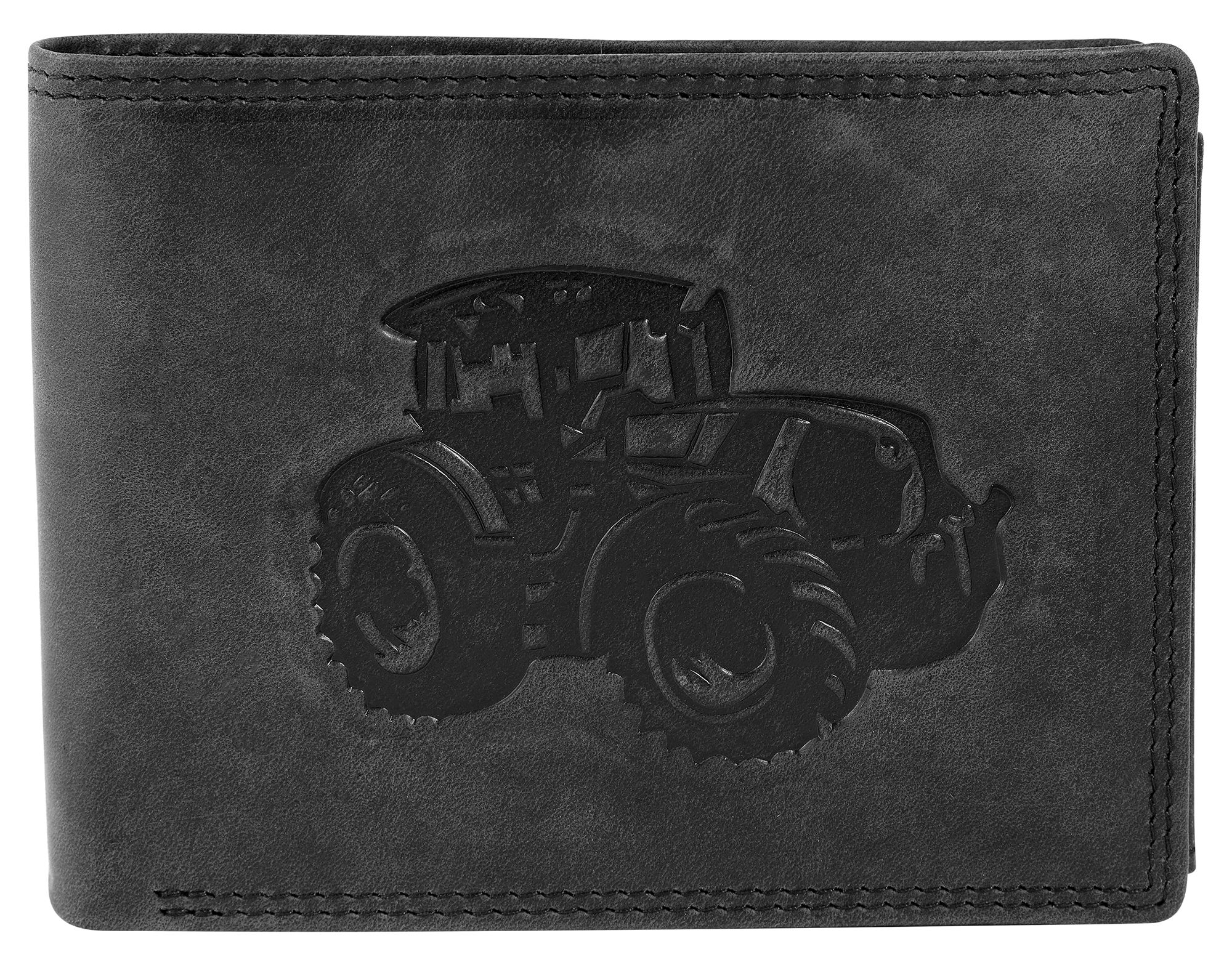 Akzent Echt Leder (Hunter-Leder) Geldbörse, RFID, Querformat, "Traktor", schwarz