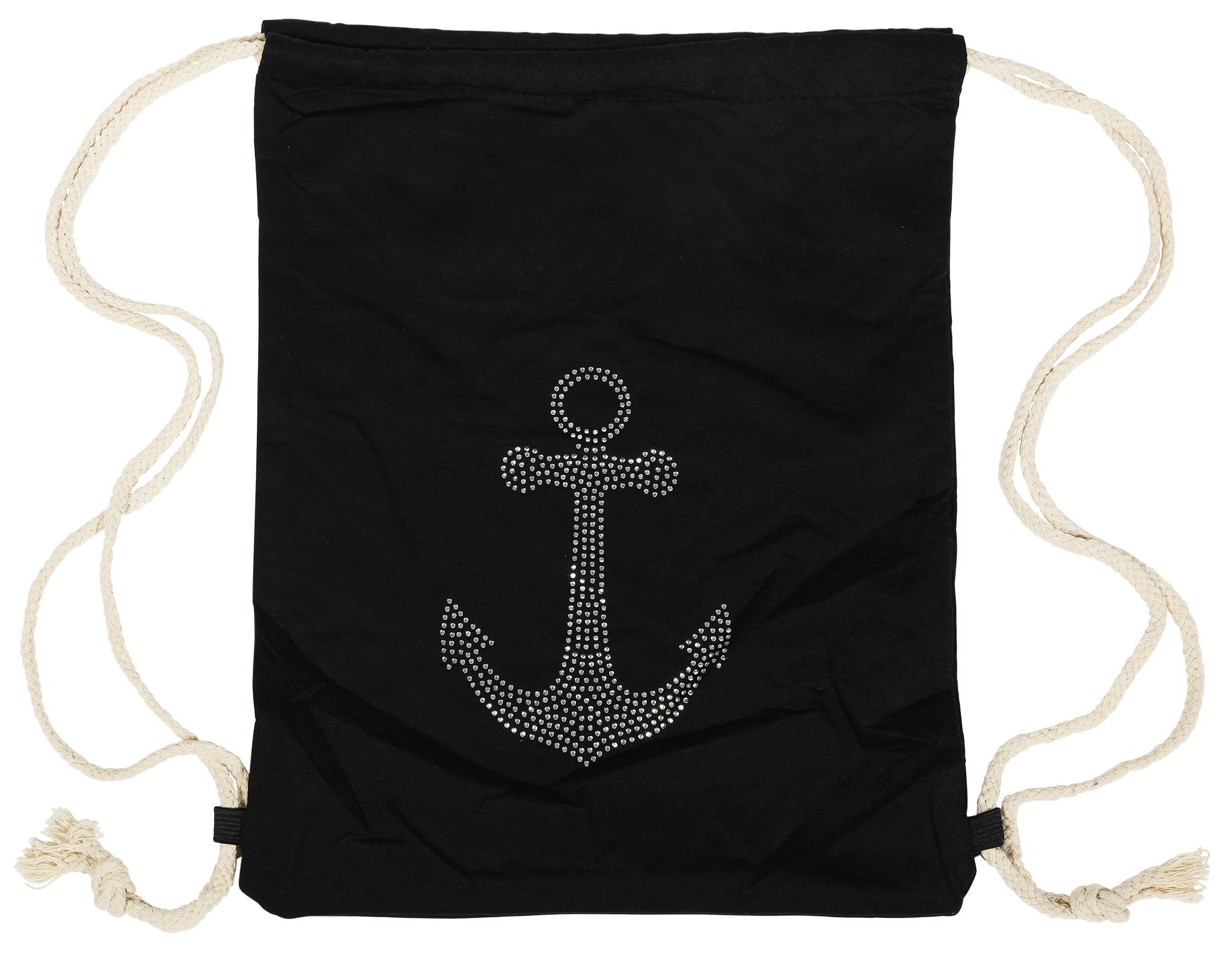 Turnbeutel aus Textil, Anker mit Strass, schwarz