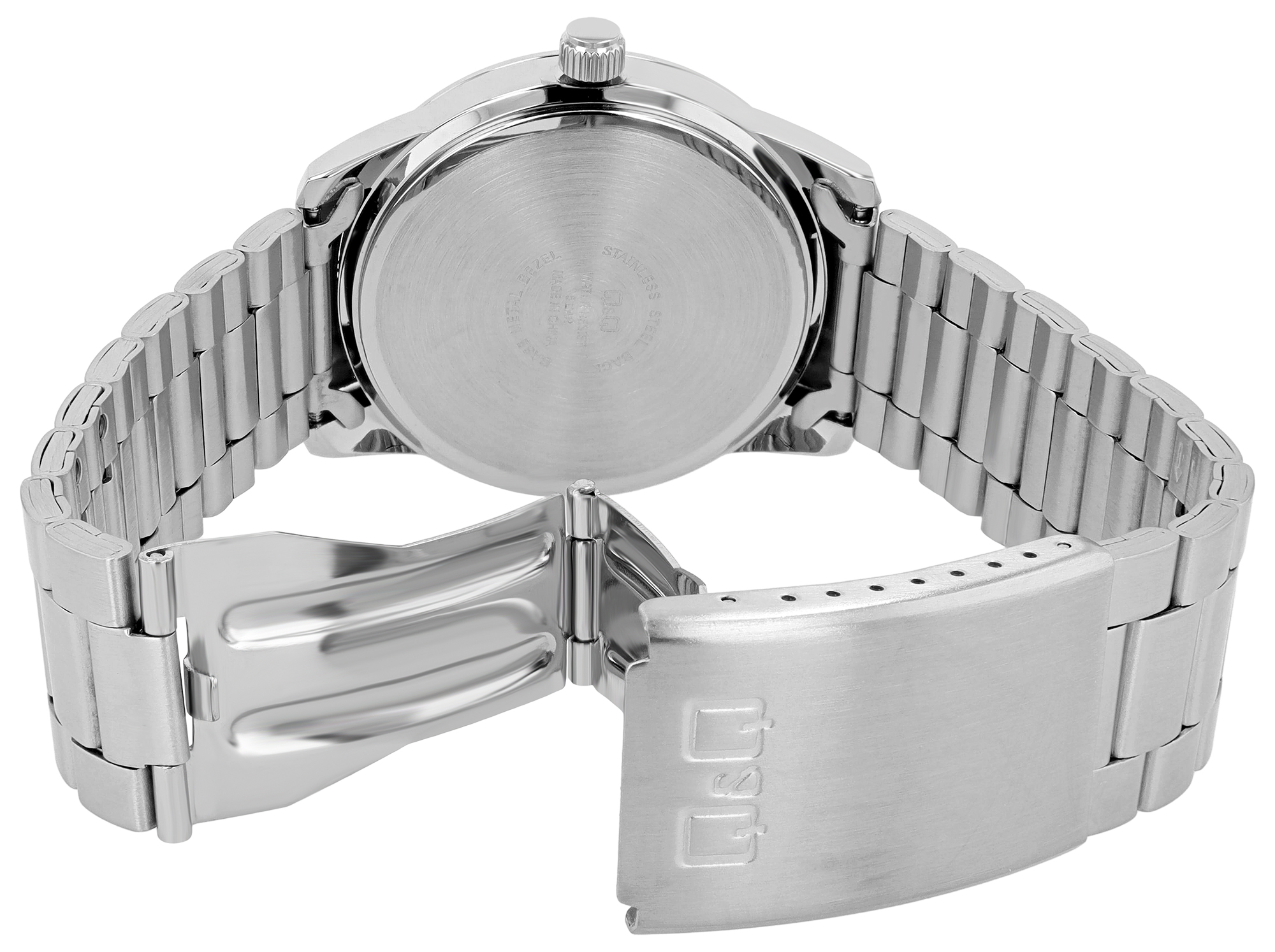 Q&Q Herrenuhr, Edelstahlgliederarmband, Faltschließe, silberfarben/grün, 5ATM, Ø 45 mm