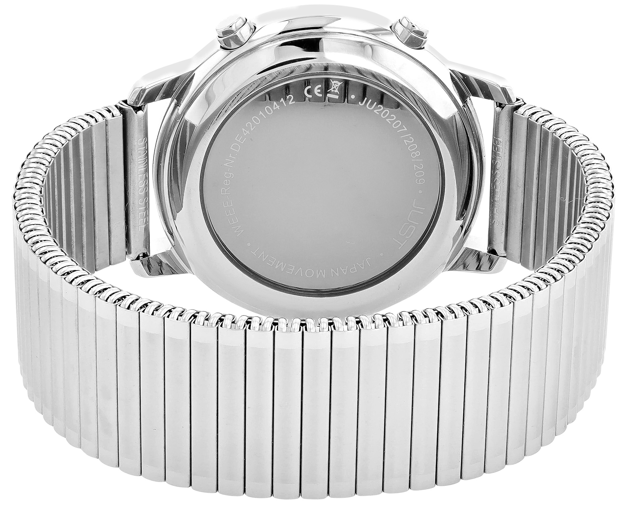 JUST Herren-Funkuhr "Vita Visio" Ø 40 mm (weißes Zifferblatt & Arabische Ziffern), Edelstahl-Zugband