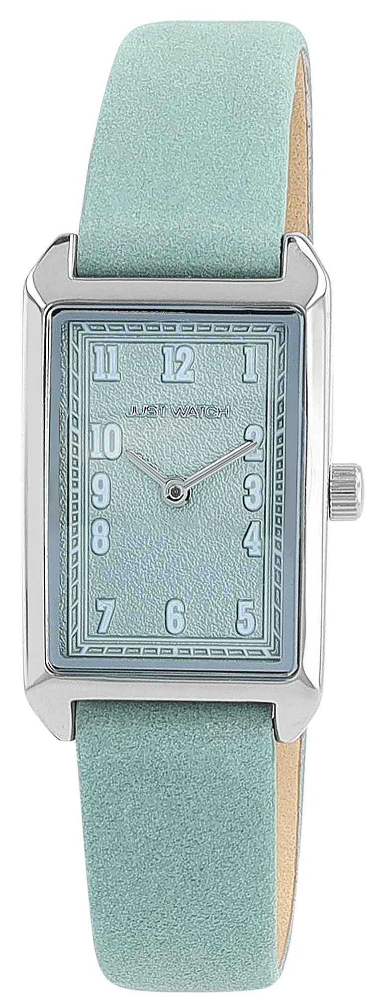 JUST WATCH Damenuhr "Mireya" mit Echtlederband, eckiges Design, salbeigrün/ silberfarben
