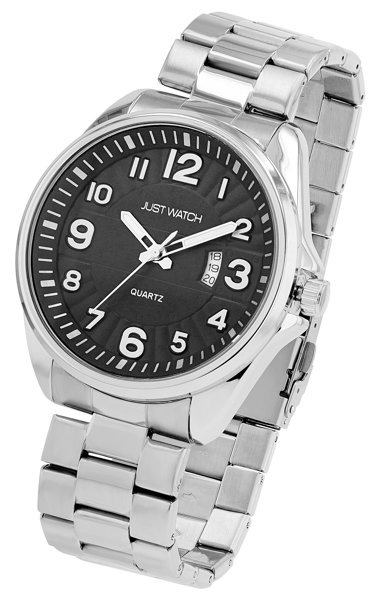 JUST WATCH Herrenuhr "Netar" mit Gliederarmband, Edelstahl, 3 ATM, silberfarben/schwarz