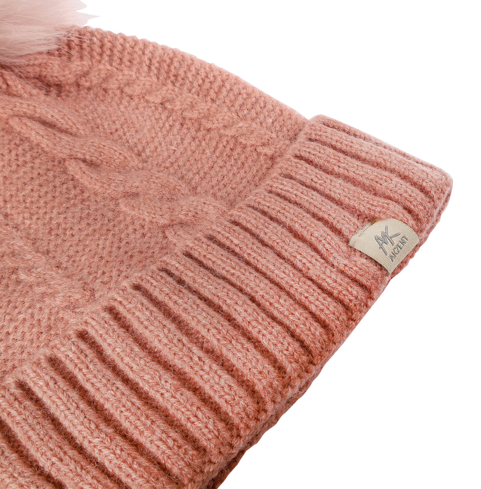 Akzent Strickmütze für Damen (mit Kunstfellbommel), VE-4, altrosa