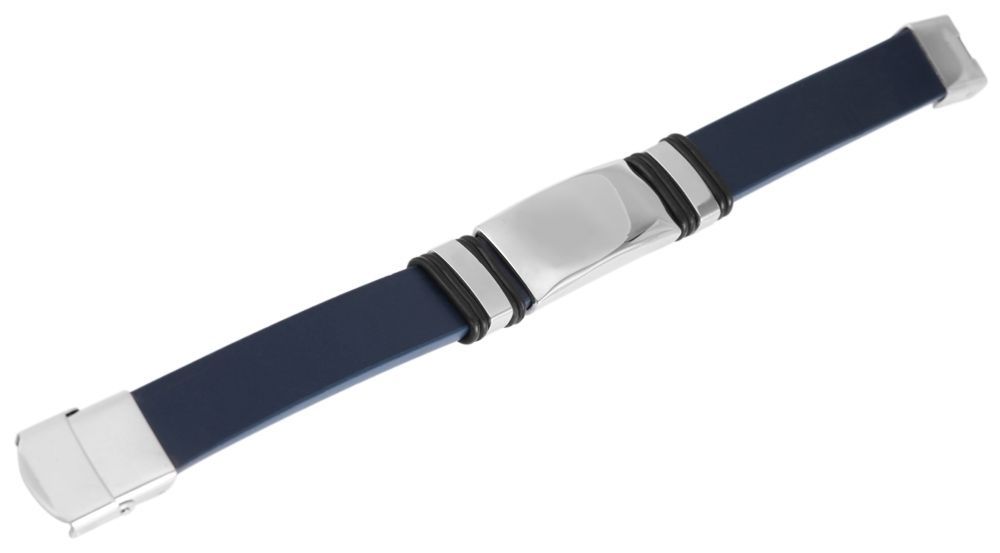 "Arto" Echlederarmband mit Gravurplatte, 21cm, dunkelblau/silberfarben