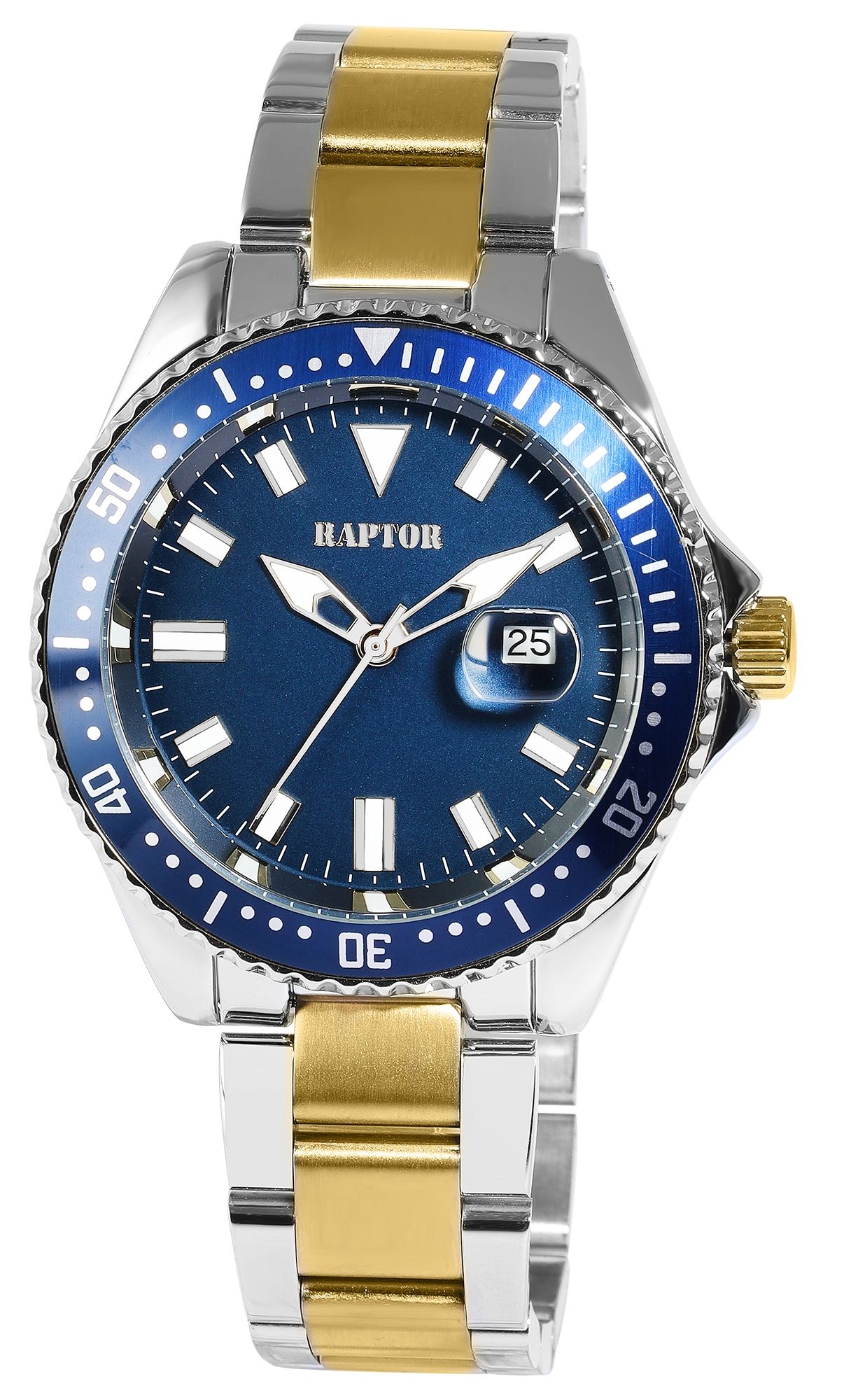 Raptor Herrenuhr "Serious" mit Edelstahlband, Ø 43 mm, bicolor/ blau