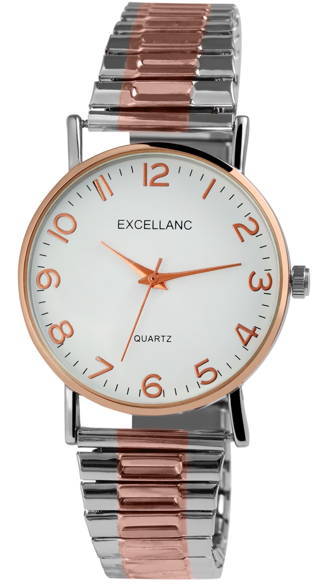 Excellanc Damenuhr mit Edelstahlzugarmband, silber- & roségoldfarben