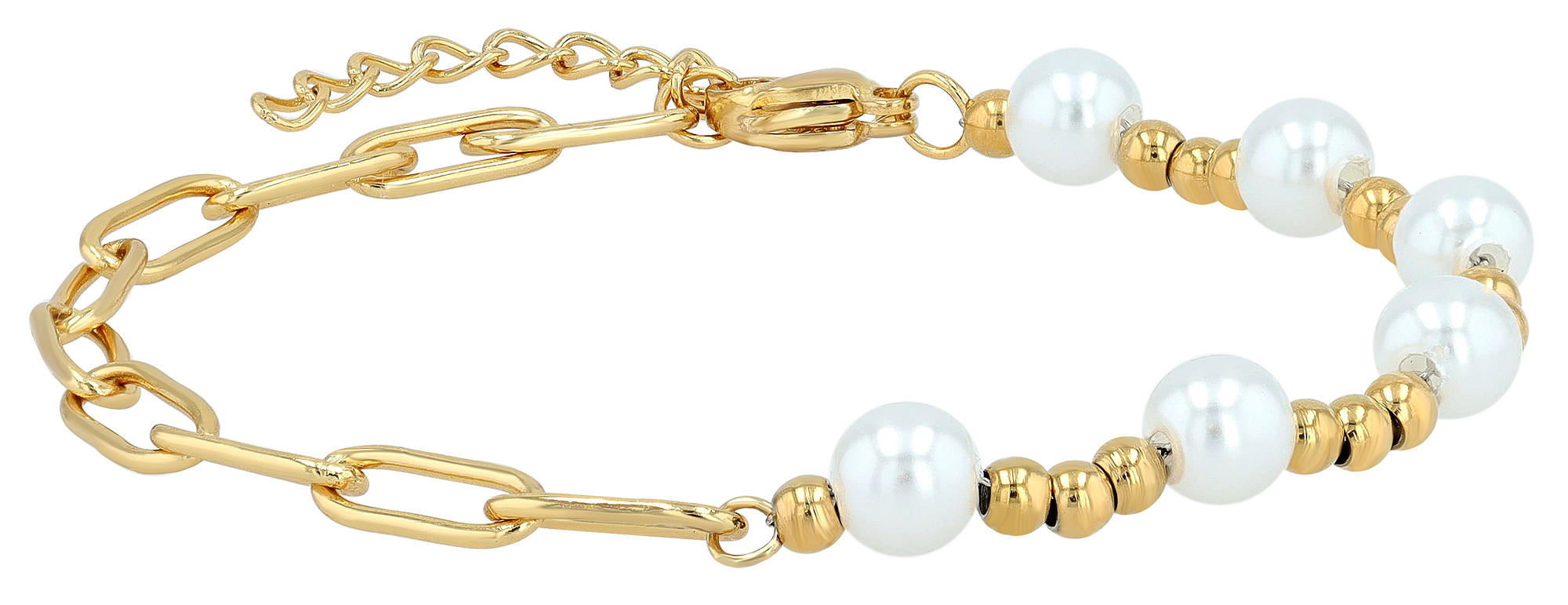 "Manjula" Mix Armband Edelstahl/ Glasperlen, 17+3 cm, goldfarben