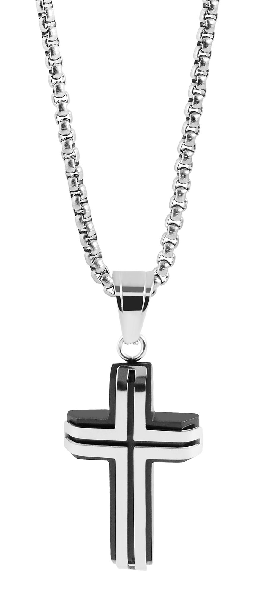 "Torge" Edelstahl Kette mit Anhänger - Kreuz, 50 cm, silberfarben/ bicolor
