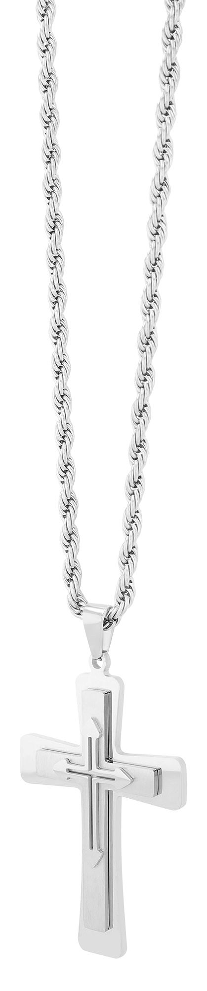 "Bennet", Edelstahl Kette mit Anhänger - Kreuz, silberfarbig