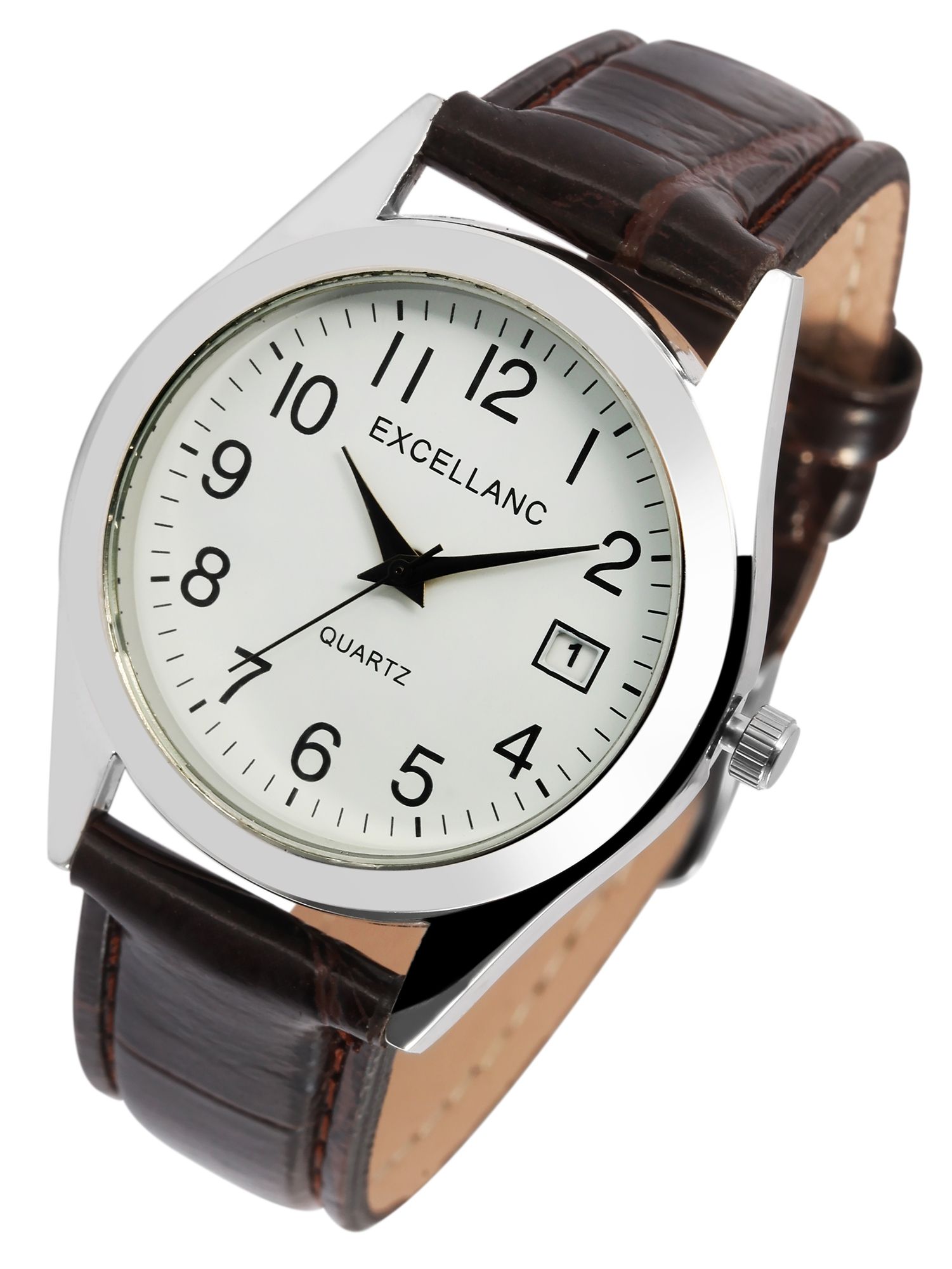 Excellanc Damenuhr mit Lederimitationsarmband, braun/silberfarben