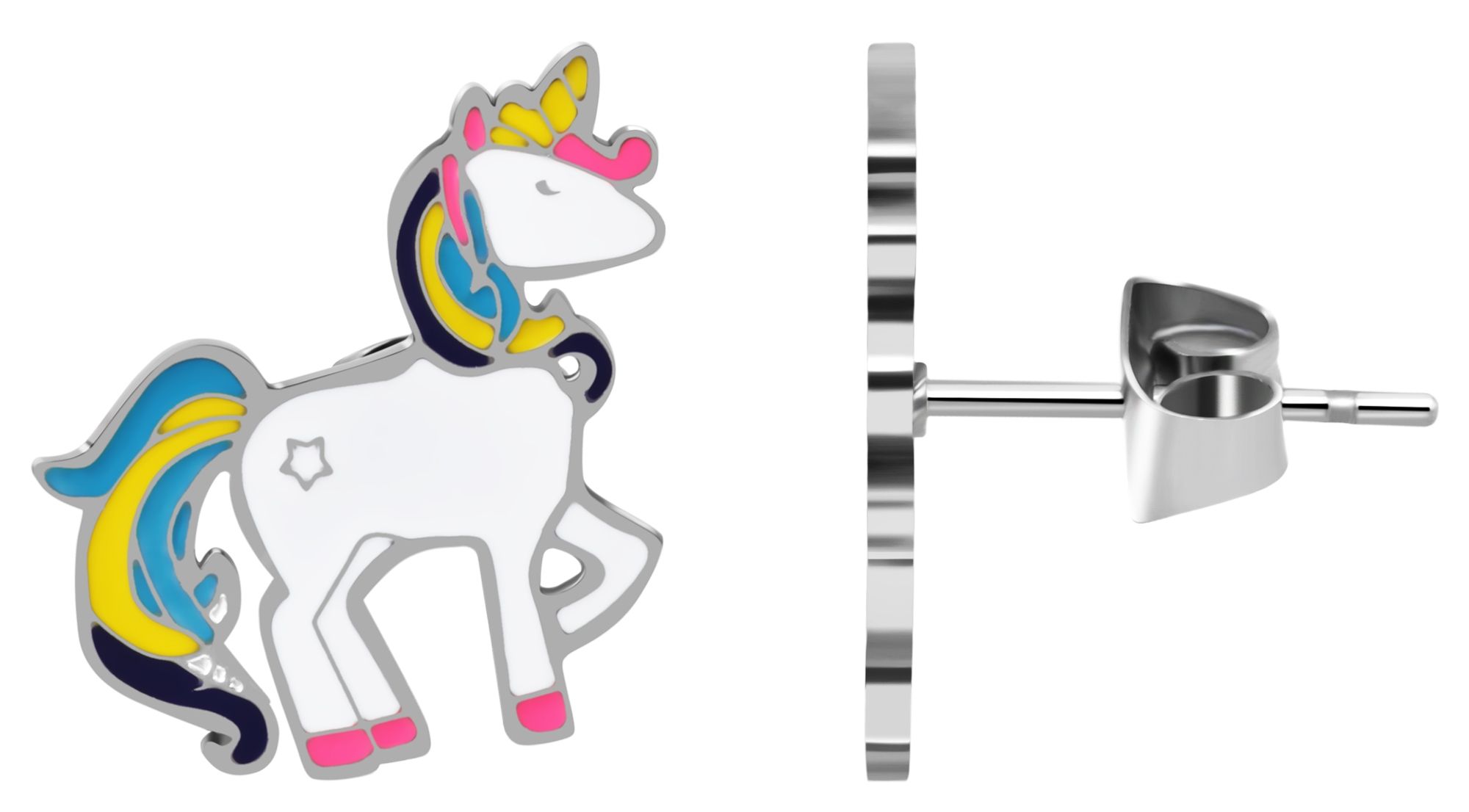 Akzent Schmuckset aus Edelstahl, Kette und Ohrstecker, Einhorn, mehrfarbig