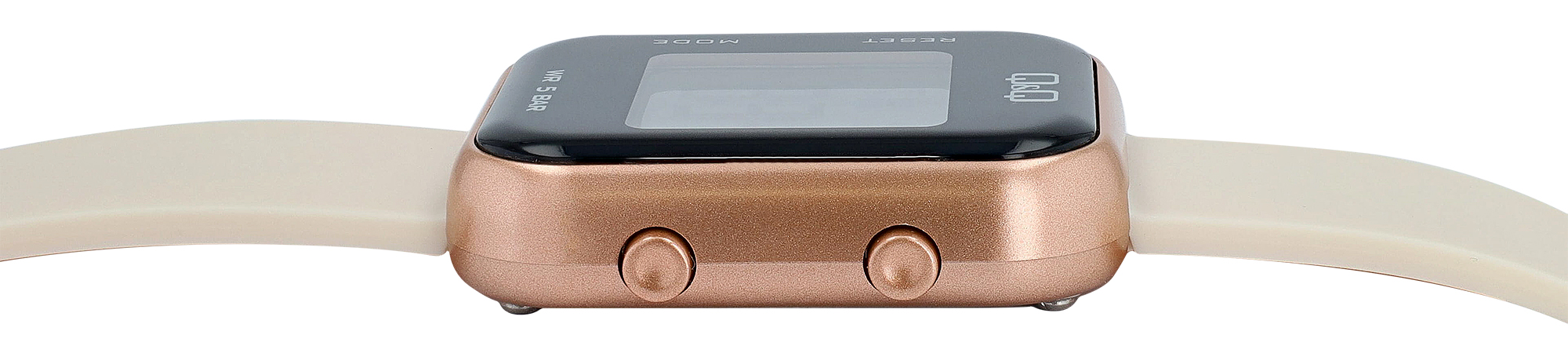Q&Q Unisex Digitaluhr, Kunststoff, Resinband, creme/roségoldfarben, 5 ATM, 40 x 34 mm